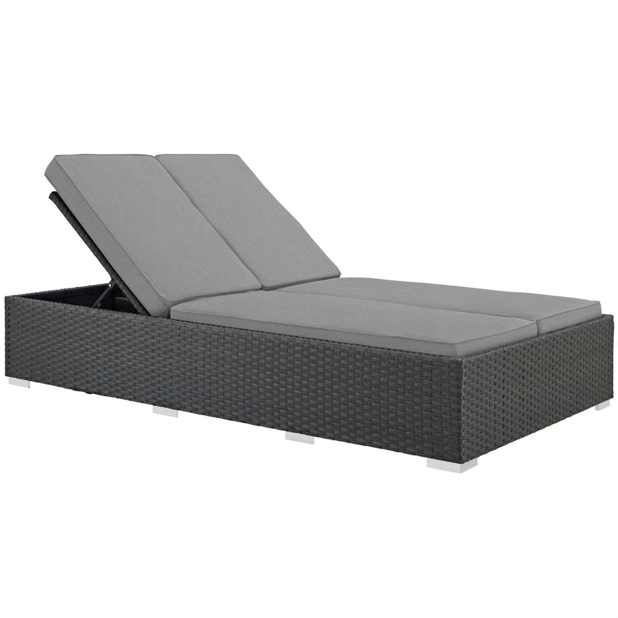 Sojourn Outdoor Patio Double Chaise Lounge Chair - Sunbrella Fabric, Synthetic Rattan, Uv Protection, Aluminum Frame - Ideal For Patio, Backyard, Poolside