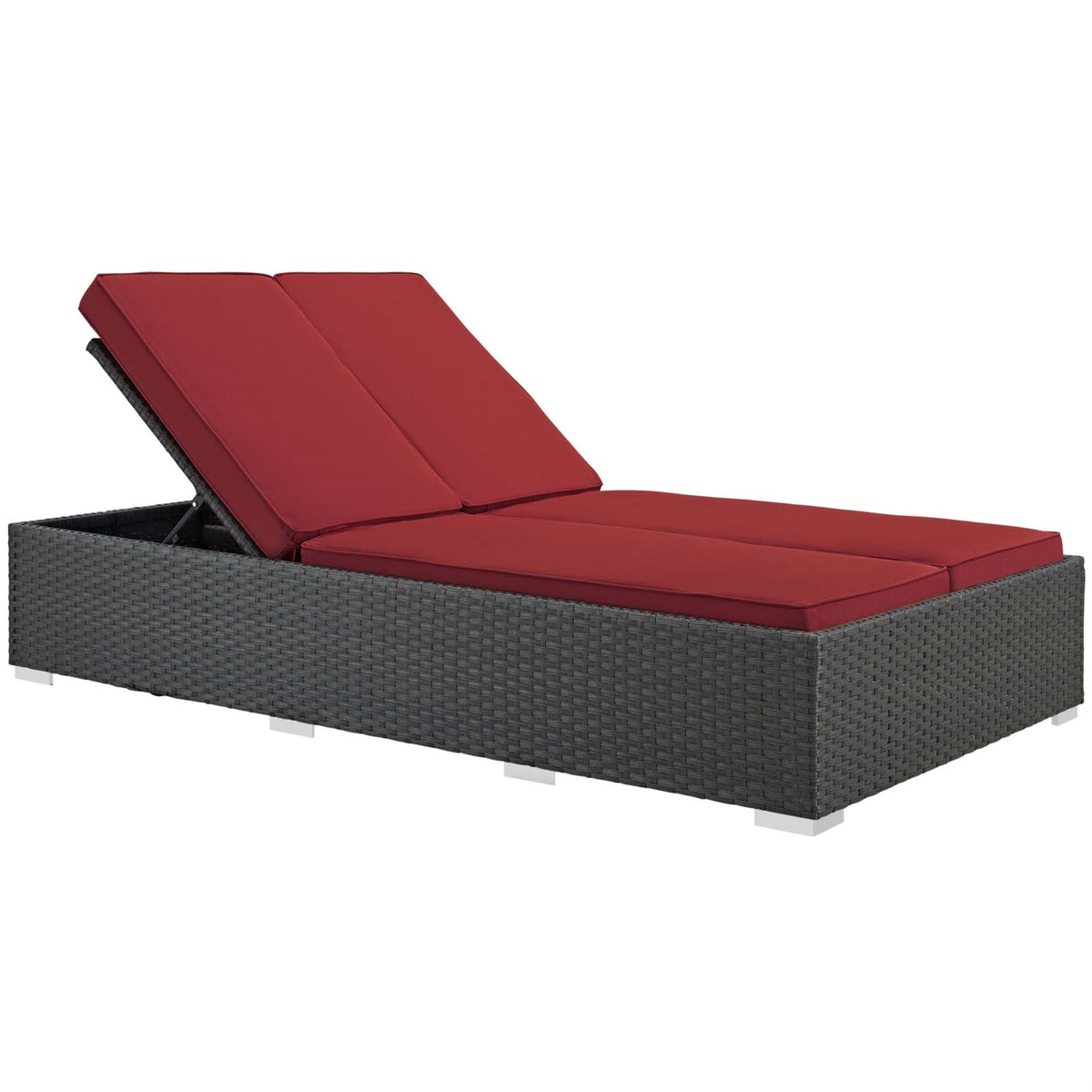 Sojourn Outdoor Patio Double Chaise Lounge Chair - Sunbrella Fabric, Synthetic Rattan, Uv Protection, Powder-Coated Aluminum Frame