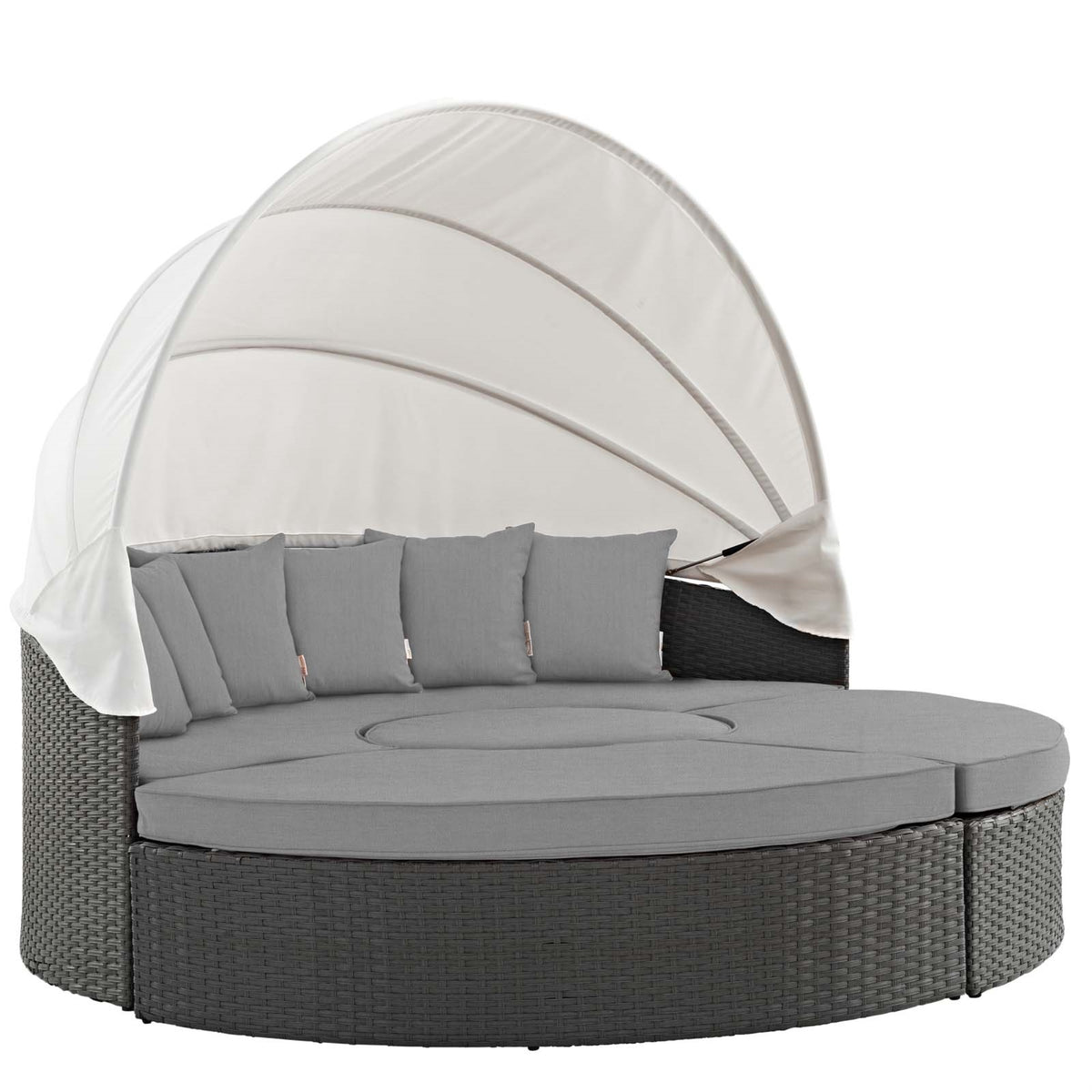 Sojourn Outdoor Patio Furniture Collection - Sectional Sofa Daybed With Retractable Canopy, Sunbrella Cushions, Synthetic Rattan Weave, Uv Protection, Aluminum Frame - Includes Bed, Coffee Table, Ottomans