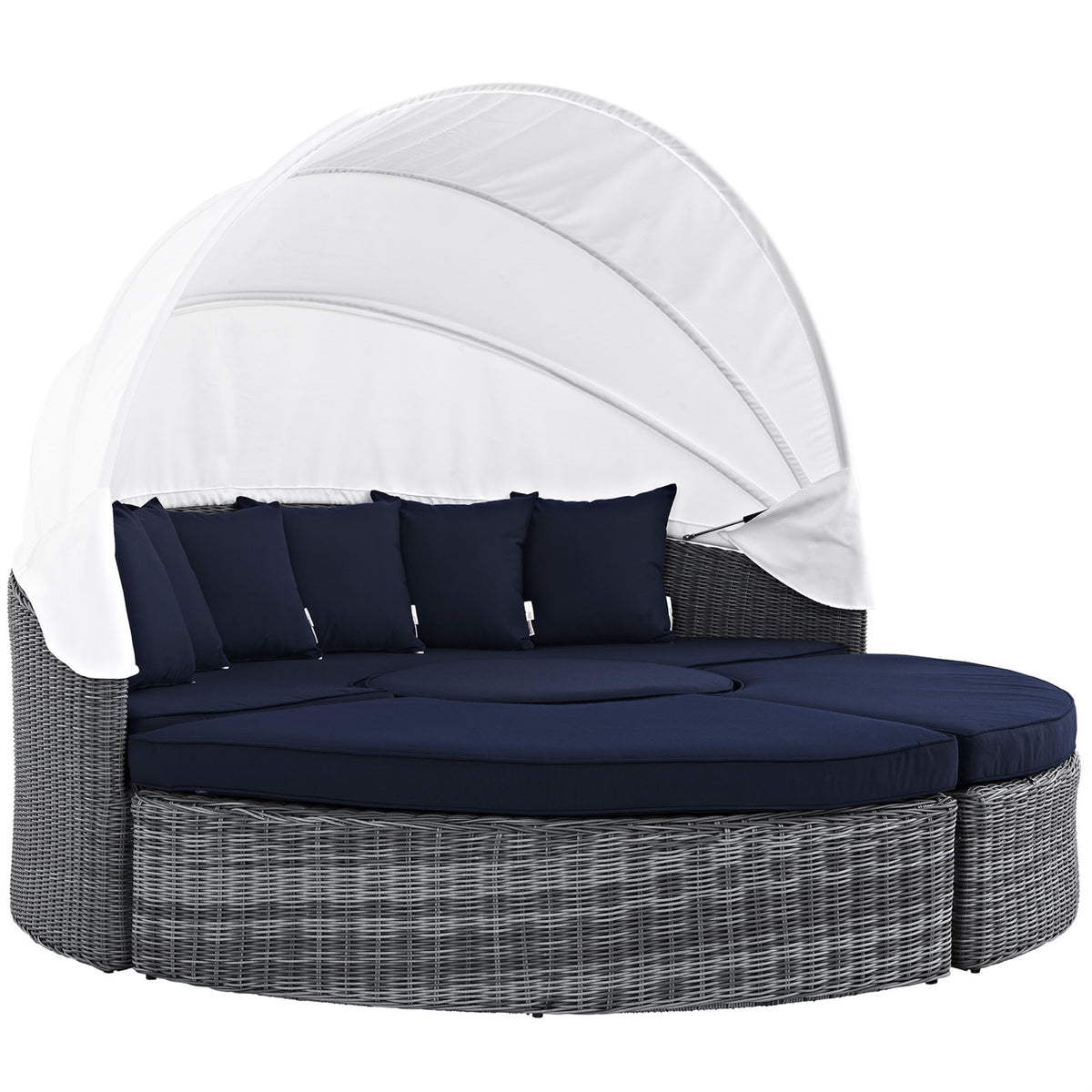 Summon Outdoor Patio Sectional Daybed With Retractable Canopy - Sunbrella Fabric, Synthetic Rattan Weave, Aluminum Frame - Perfect For Patio, Backyard, Poolside Gathering