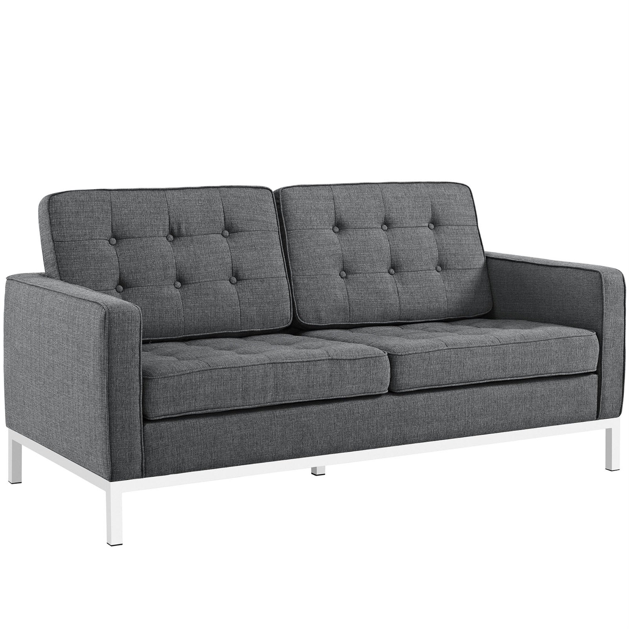 Mid-Century Modern Loft Series Stainless Steel Frame Loveseat - Elegant Design, Comfortable Seating - Ideal For Reception Areas, Living Rooms, Hotels, Resorts, Restaurants - Gray