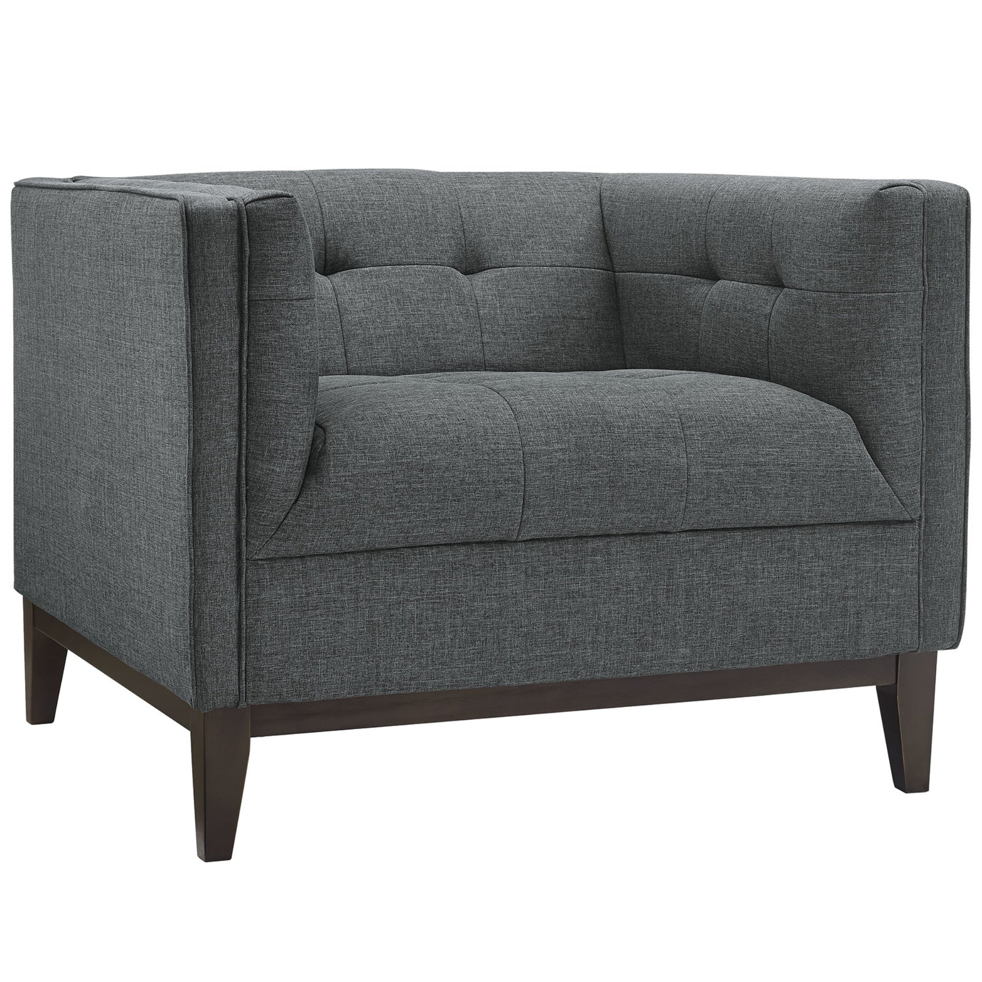 Serve Tufted Button Armchair - Elegant Polyester Upholstery, Comfortable Seating, Walnut Stained Legs, Non-Marking Foot Caps - Perfect For Living Rooms, Lounge Spaces, And Reception Areas