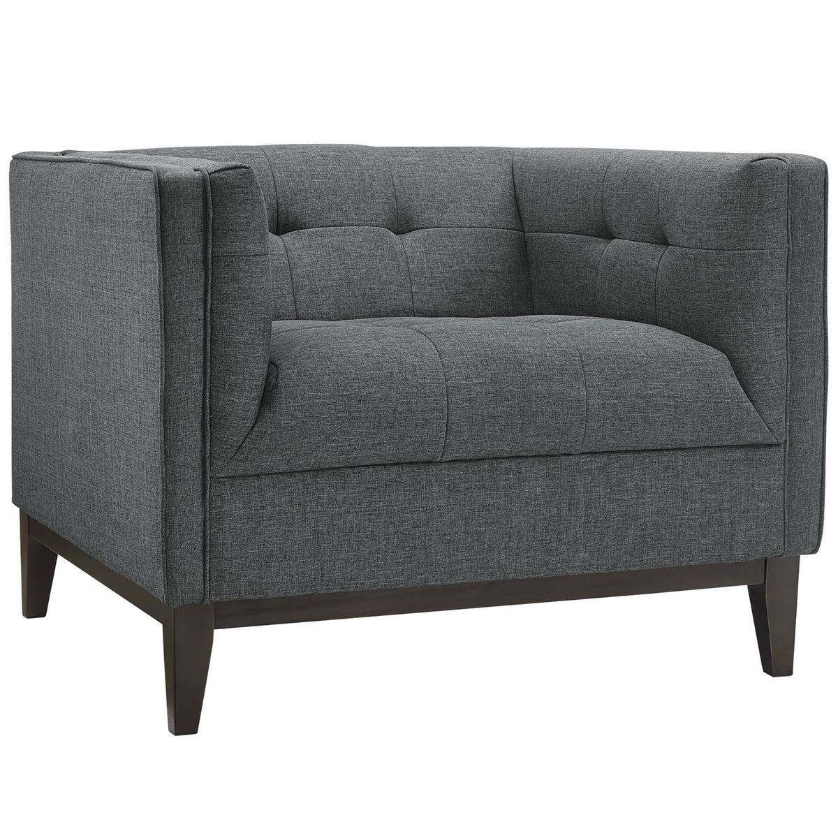 Serve Tufted Button Armchair - Elegant Polyester Upholstery, Comfortable Seating, Walnut Stained Legs, Non-Marking Foot Caps - Perfect For Living Rooms, Lounge Spaces, And Reception Areas