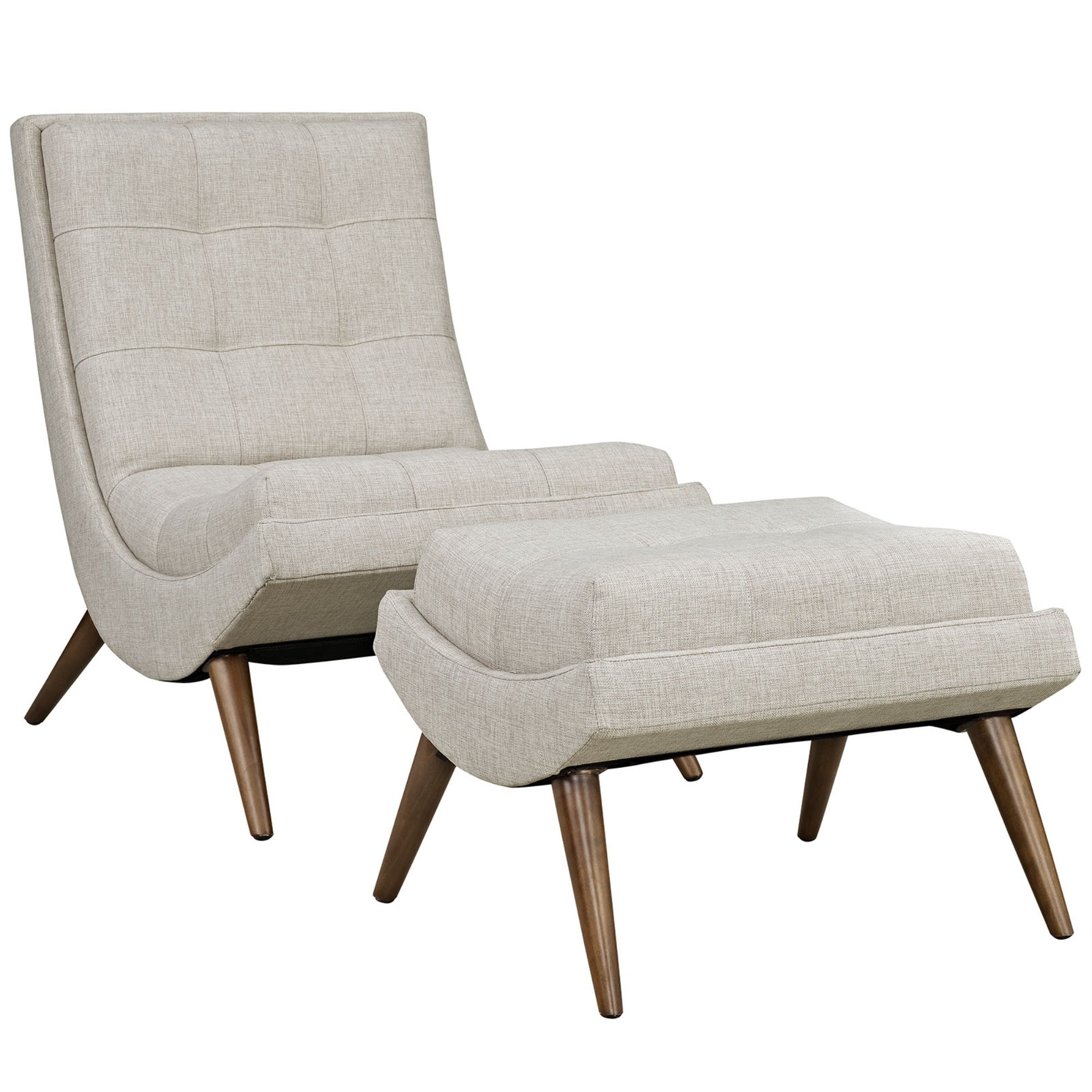 Ramp Lounge Chair And Ottoman Set - Effortless Relaxation, Comfortable And Stylish - Perfect For Leisurely Moments - Cherry Stained Wood Legs - Includes 1 Lounge Chair And Ottoman