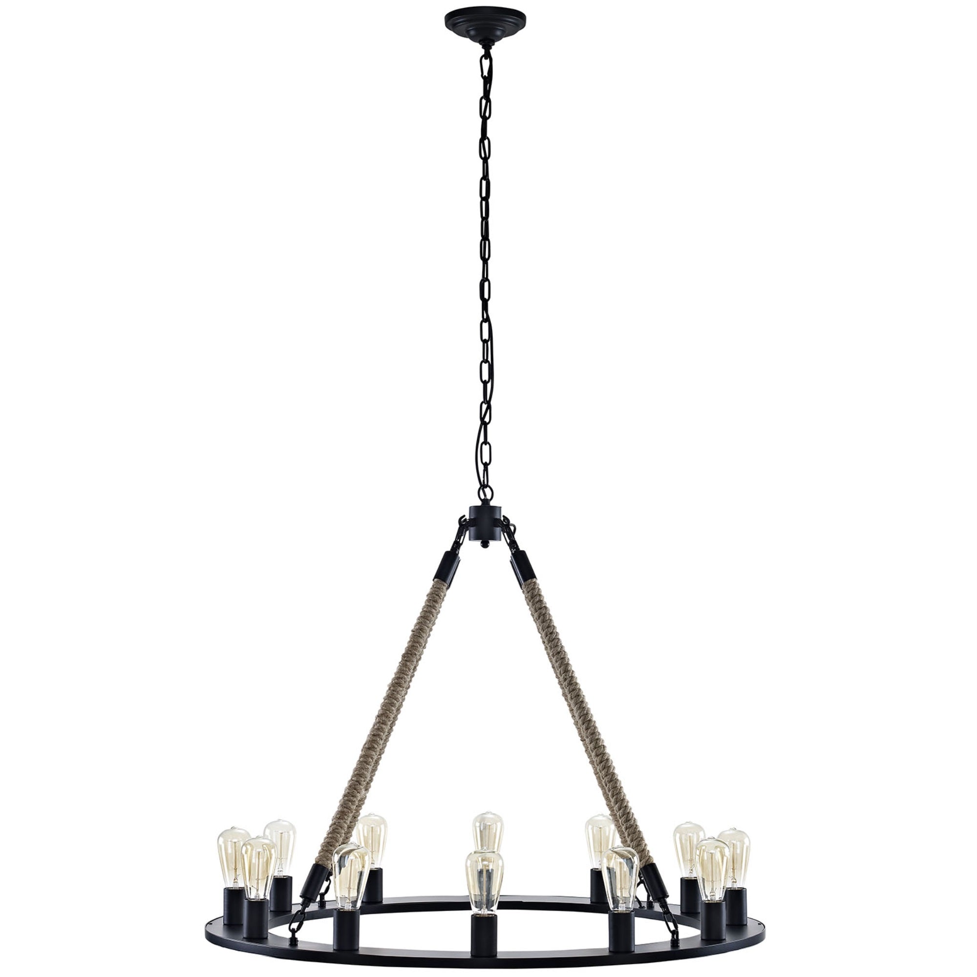 Encircle Chandelier - Luminous Journey With 12 Bulbs, Adjustable Chain - Ideal For Rustic, Vintage, Industrial, And Transitional Decors
