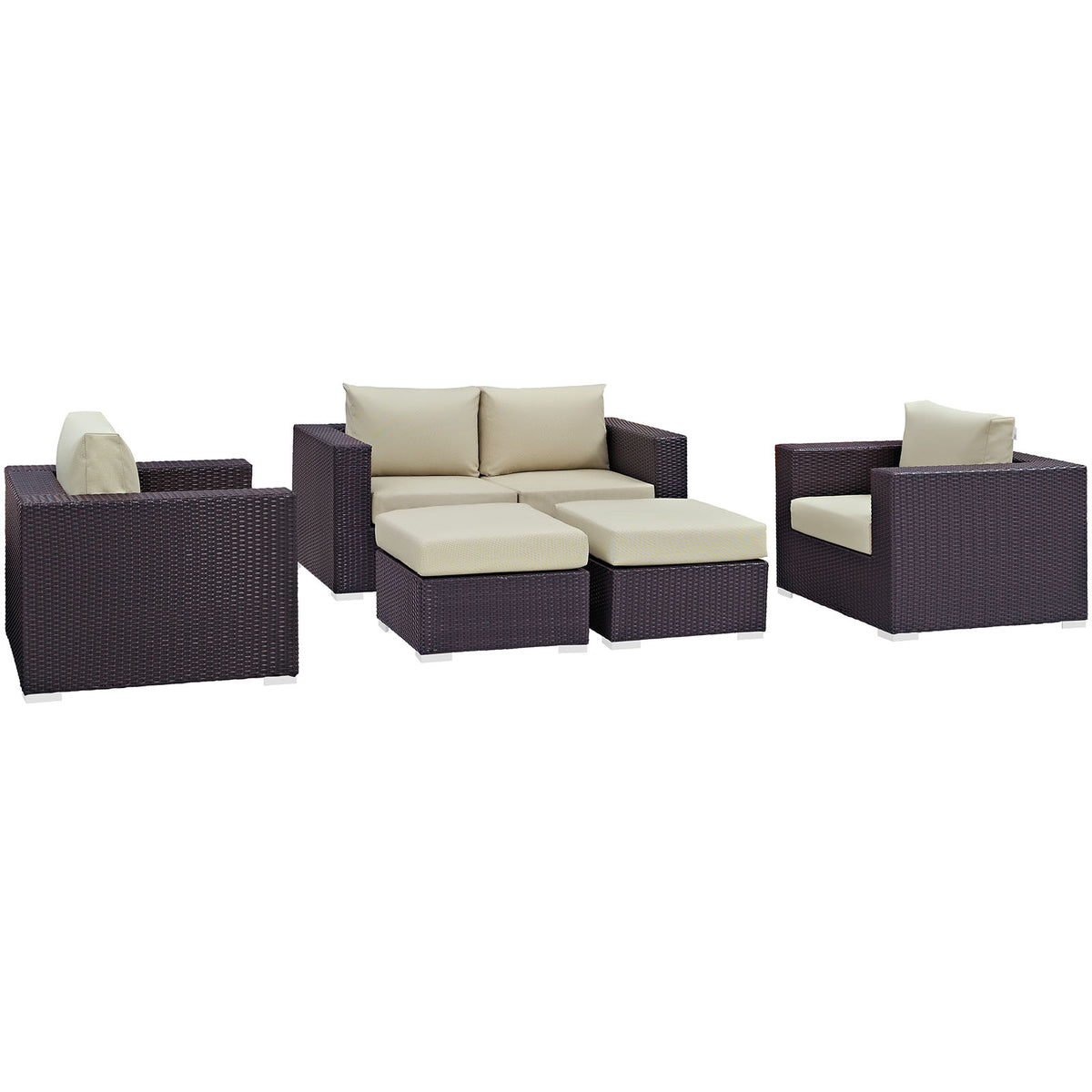 Convene 5 Piece Outdoor Patio Sofa Set - Espresso Beige