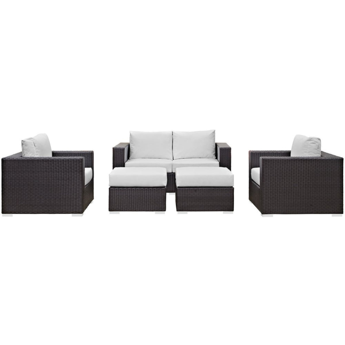 Casafoyer Convene Wicker Rattan 5-Piece Outdoor Patio Furniture Set With Cushions In Espresso White