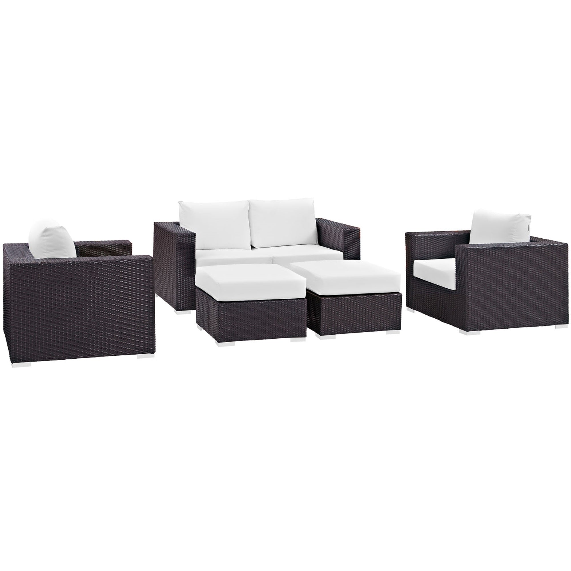 Convene Outdoor Sectional Set - Synthetic Rattan, Aluminum Frame, All-Weather Cushions - Patio Sofa, Loveseat, Armchairs, Ottomans