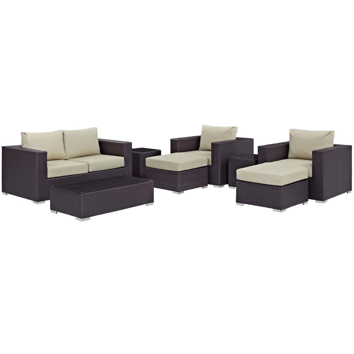 Casafoyer Convene 8-Piece Outdoor Patio Sofa Set With Powder Coated Aluminum Frame In Espresso Beige