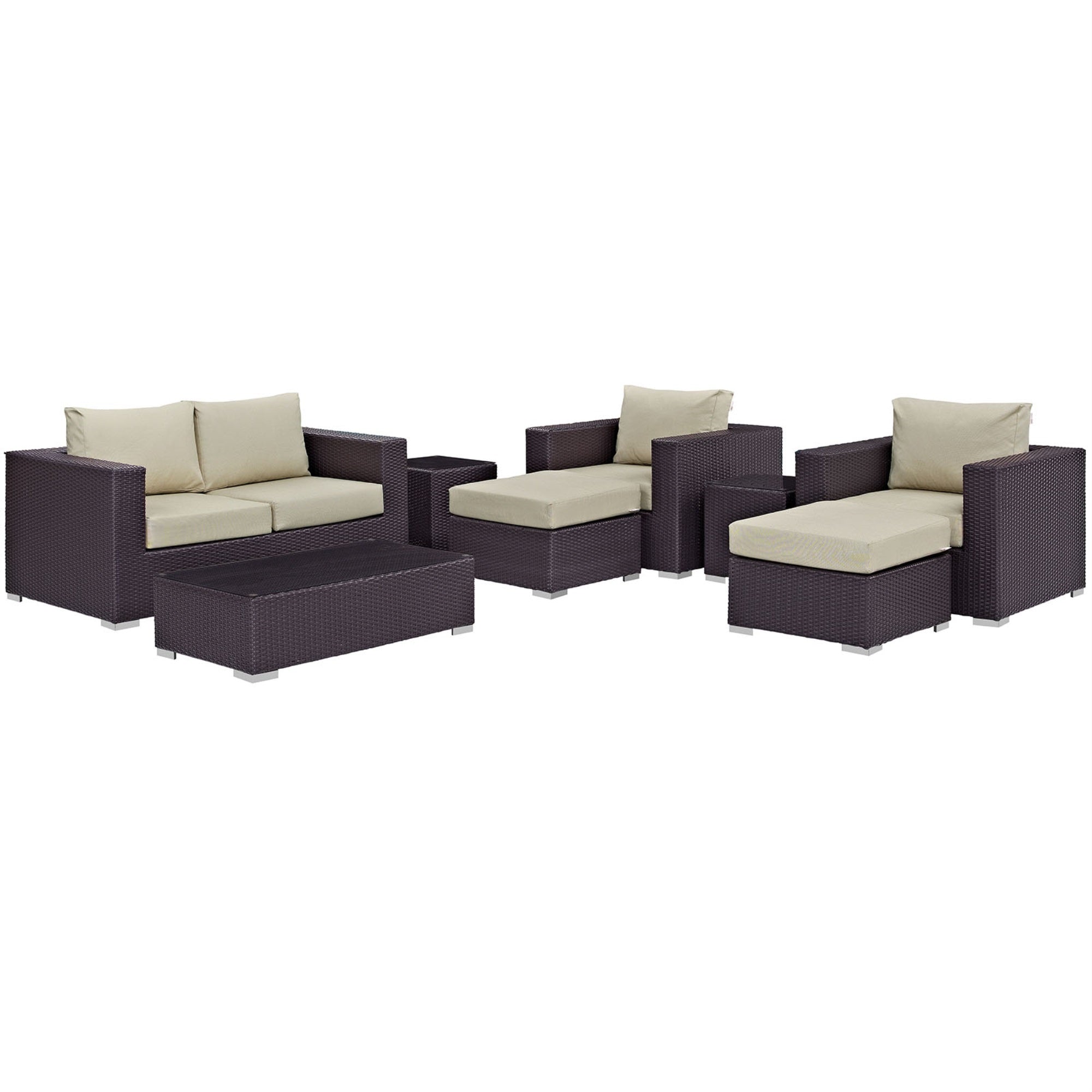 Convene Outdoor Sectional Set - Synthetic Rattan, Aluminum Frame, All-Weather Cushions, 8 Piece Patio Sofa Set