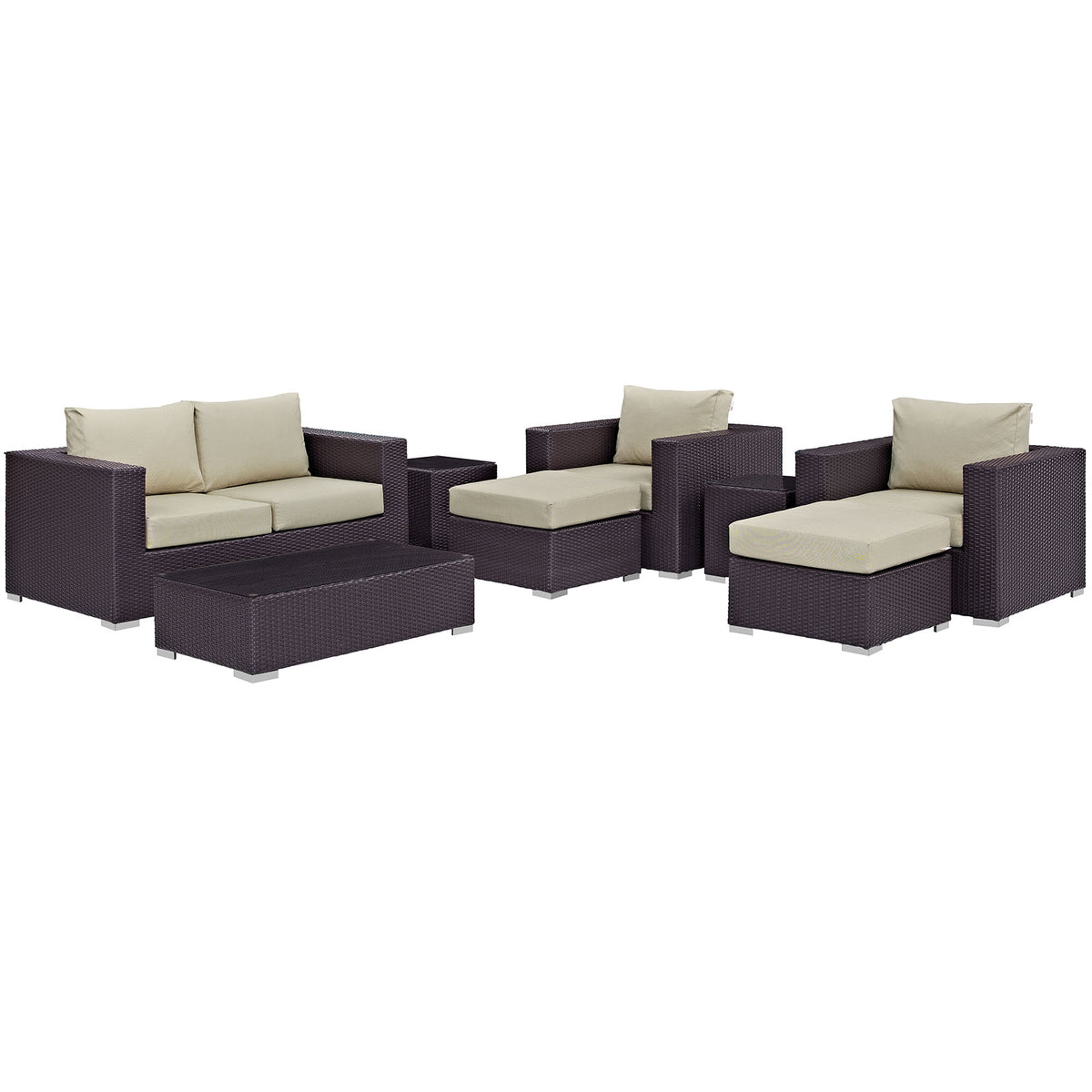 Convene 8 Piece Outdoor Patio Sofa Set - Espresso Beige