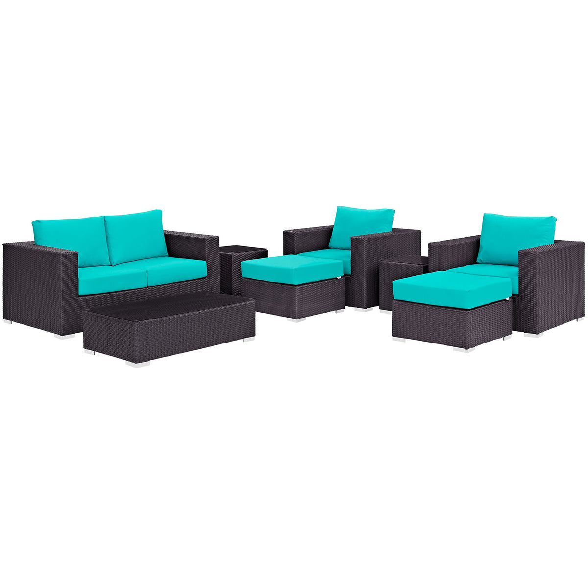 Convene 8 Piece Outdoor Patio Sofa Set - Espresso Turquoise