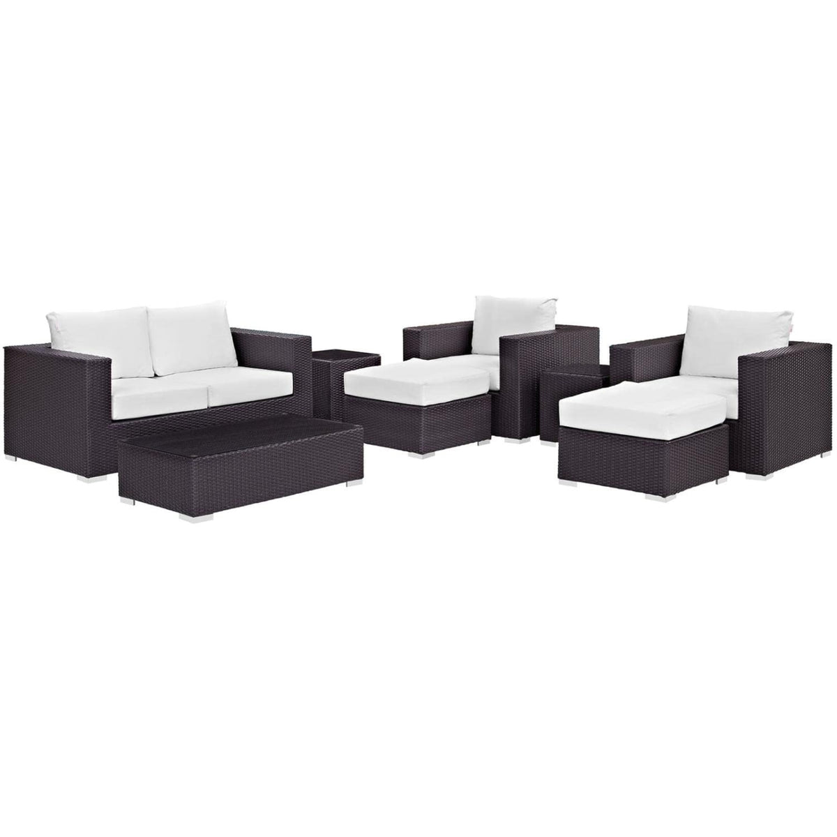 Casafoyer Convene 8-Piece Outdoor Patio Sofa Set With Powder Coated Aluminum Frame In Espresso White