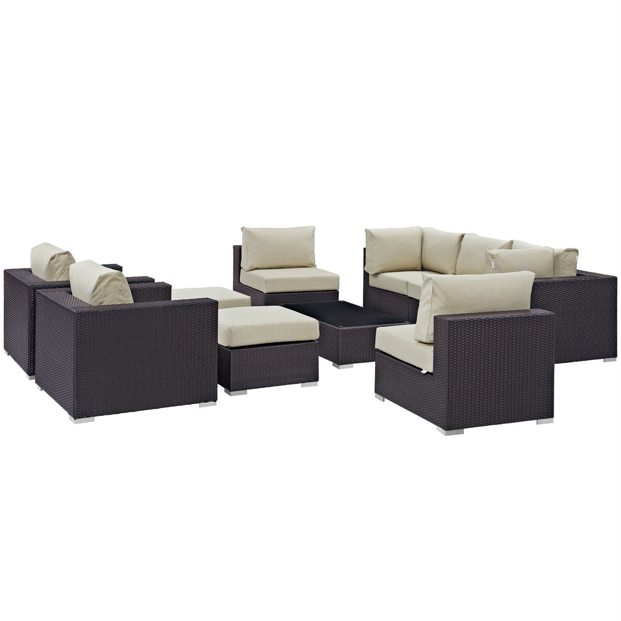 Convene Outdoor Sectional Set - Durable Rattan Weave, Weather-Resistant Cushions, Versatile Furniture For Patio, Backyard, Poolside. Includes Coffee Table, Armless Chairs, Armchairs, Corner Chairs, Ottomans.