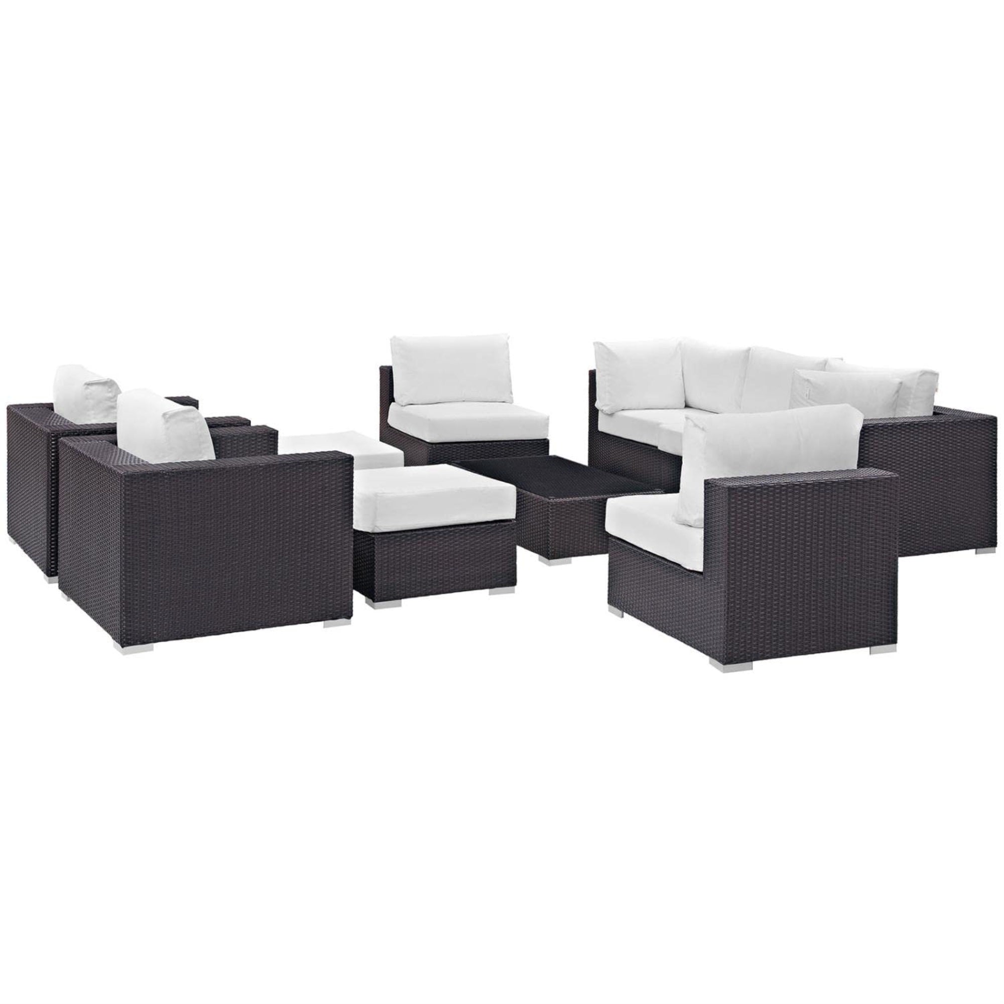 Casafoyer Convene Wicker Rattan 10-Piece Outdoor Patio Sectional Sofa Furniture Set In Espresso White