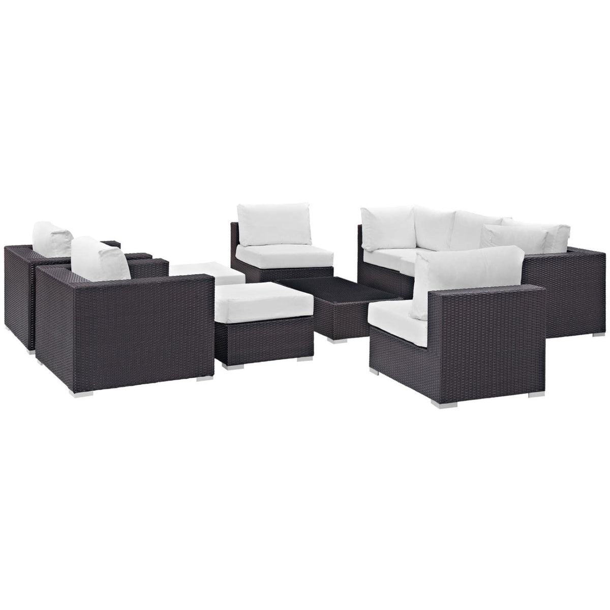 Casafoyer Convene Wicker Rattan 10-Piece Outdoor Patio Sectional Sofa Furniture Set In Espresso White