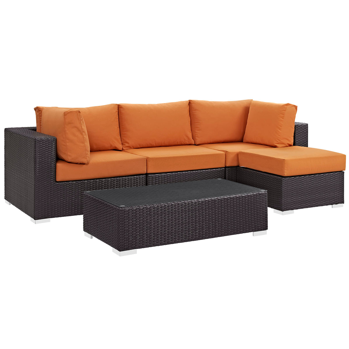 Convene 5 Piece Outdoor Patio Sectional Set - Espresso Orange