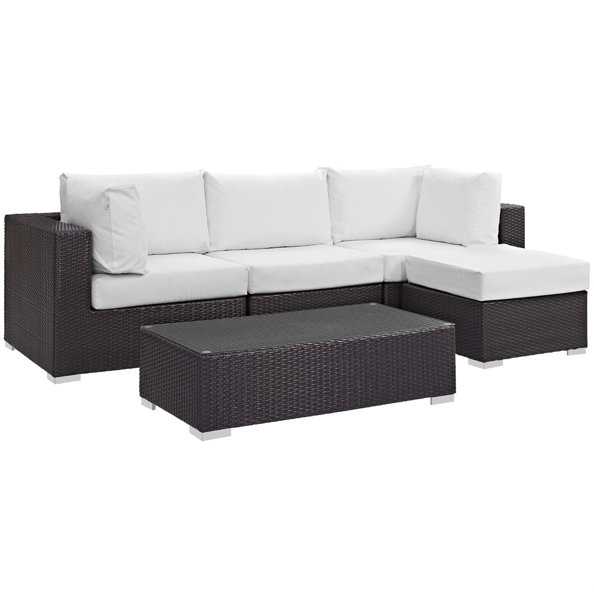 Convene Outdoor Sectional Set - Durable Rattan Weave, Weather-Resistant Cushions, Versatile & Stylish - Includes Armless Chair, Coffee Table, Ottoman, Corner Chairs.