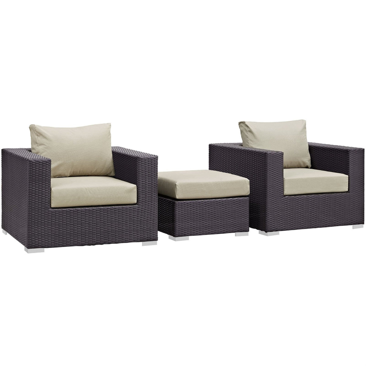 Casafoyer Convene Wicker Rattan 3-Piece Outdoor Patio Furniture Set In Espresso Beige