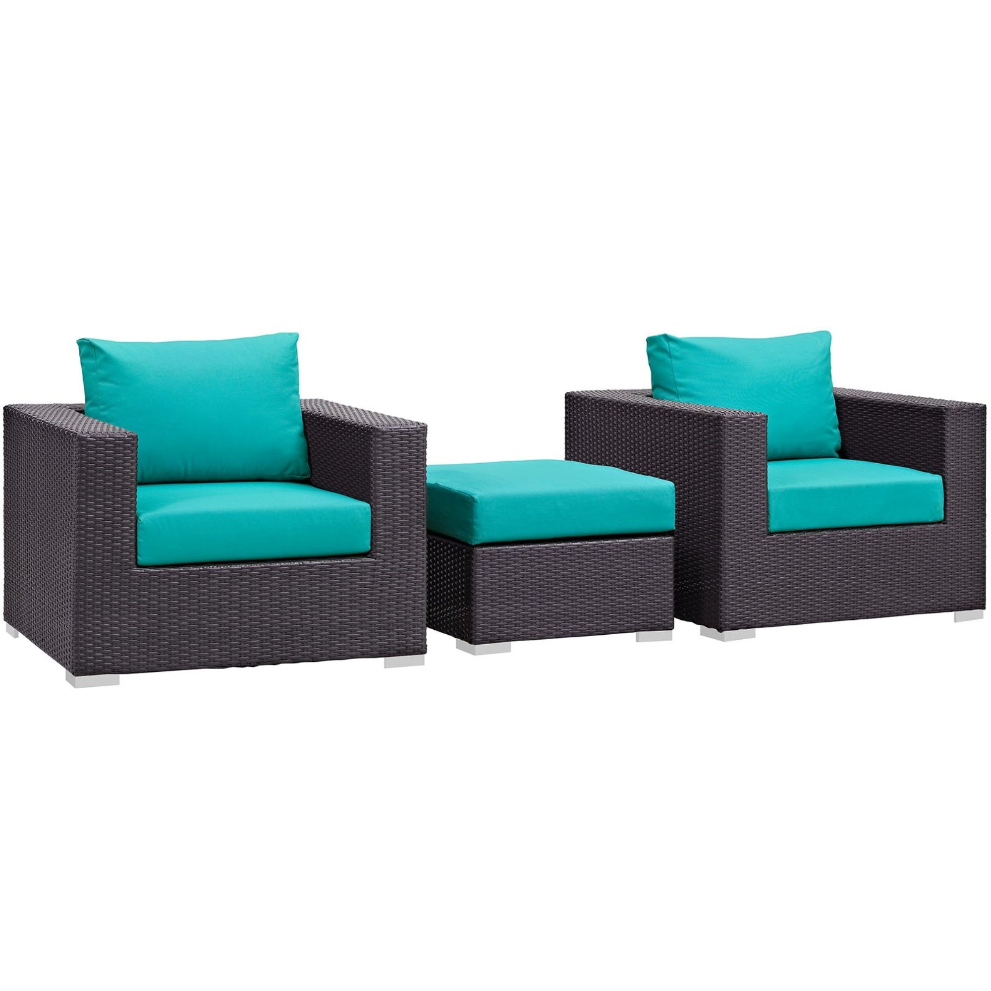 Casafoyer Convene Wicker Rattan 3-Piece Outdoor Patio Furniture Set In Espresso Turquoise