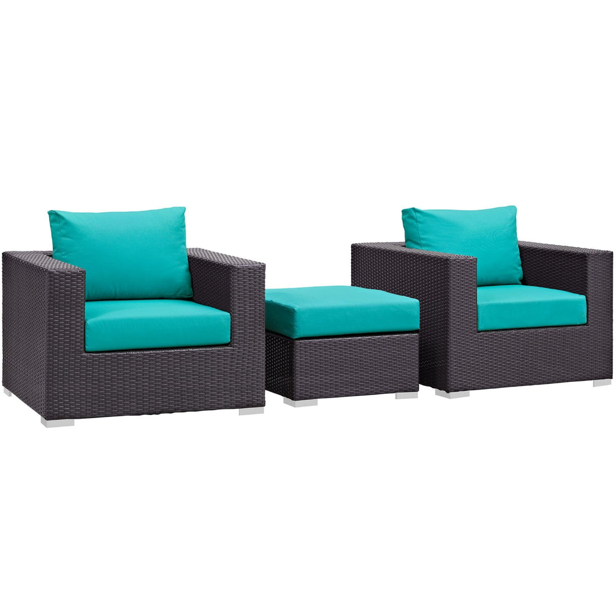 Casafoyer Convene Wicker Rattan 3-Piece Outdoor Patio Furniture Set In Espresso Turquoise