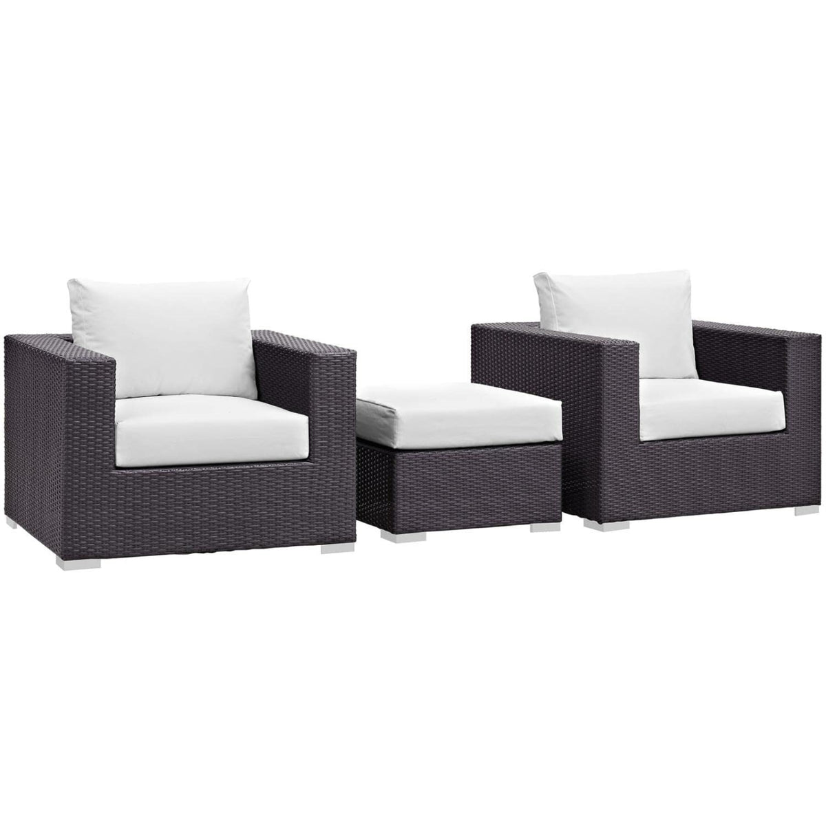 Casafoyer Convene Wicker Rattan 3-Piece Outdoor Patio Furniture Set In Espresso White