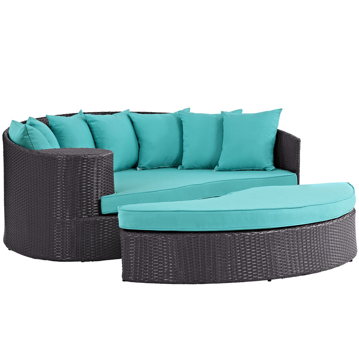 Convene Outdoor Sectional: Adjustable Patio Daybed With Ottoman - Weather-Resistant Cushions - Espresso Turquoise