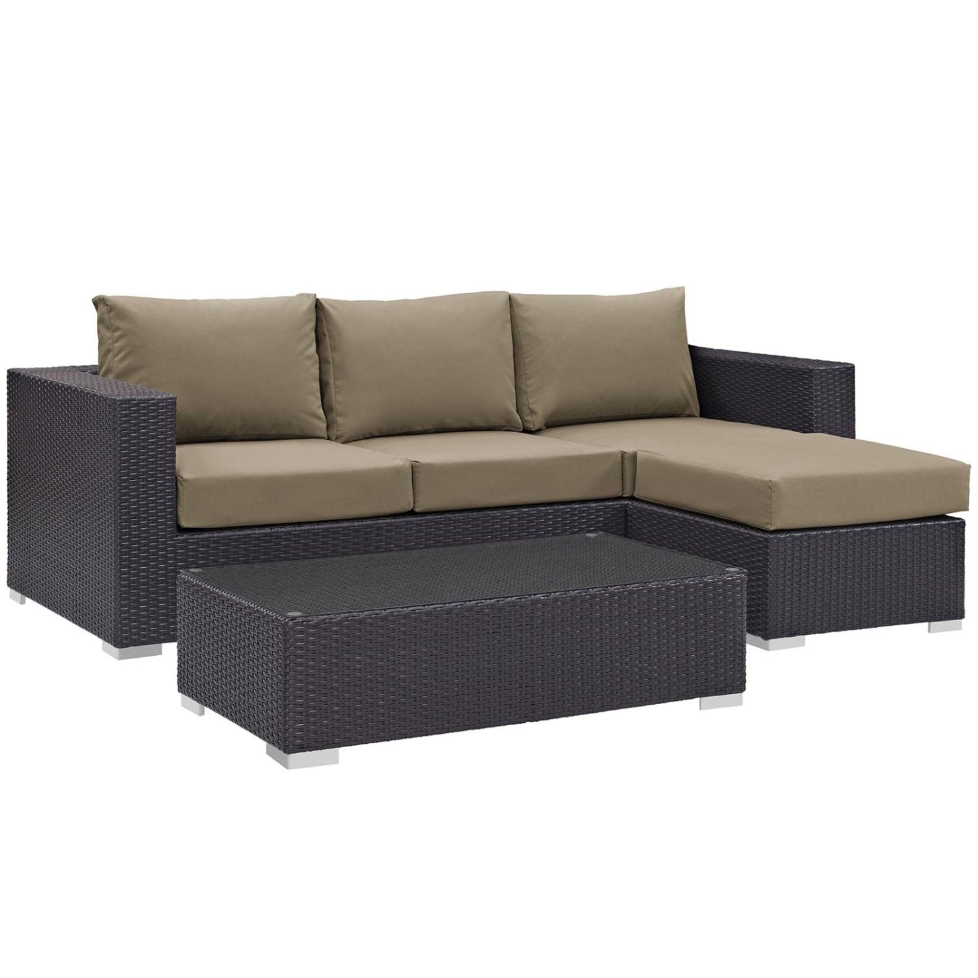 Casafoyer Convene Wicker Rattan 3-Piece Outdoor Patio Furniture Sofa Set In Espresso Mocha