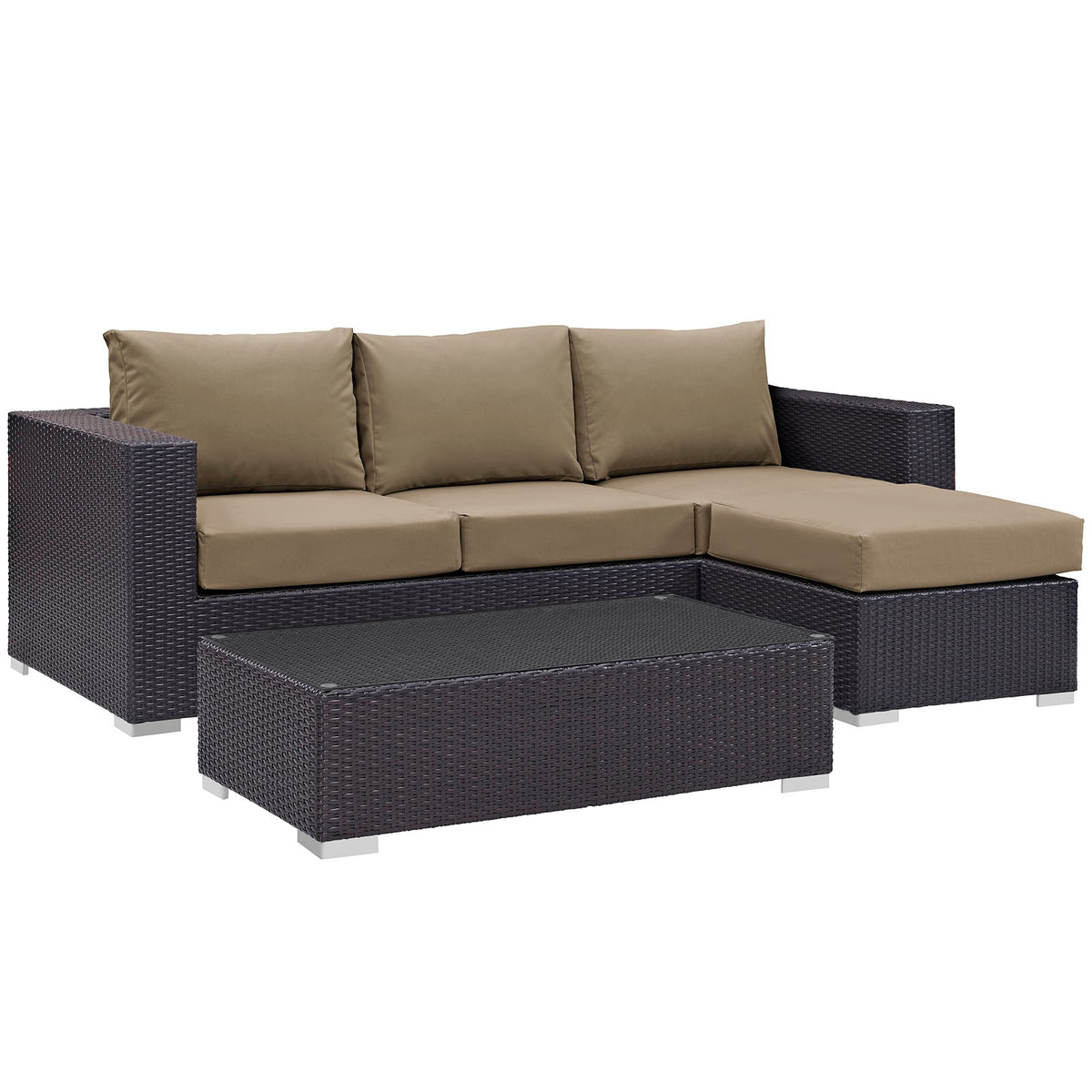 Convene 3 Piece Outdoor Patio Sofa Set - Espresso Mocha