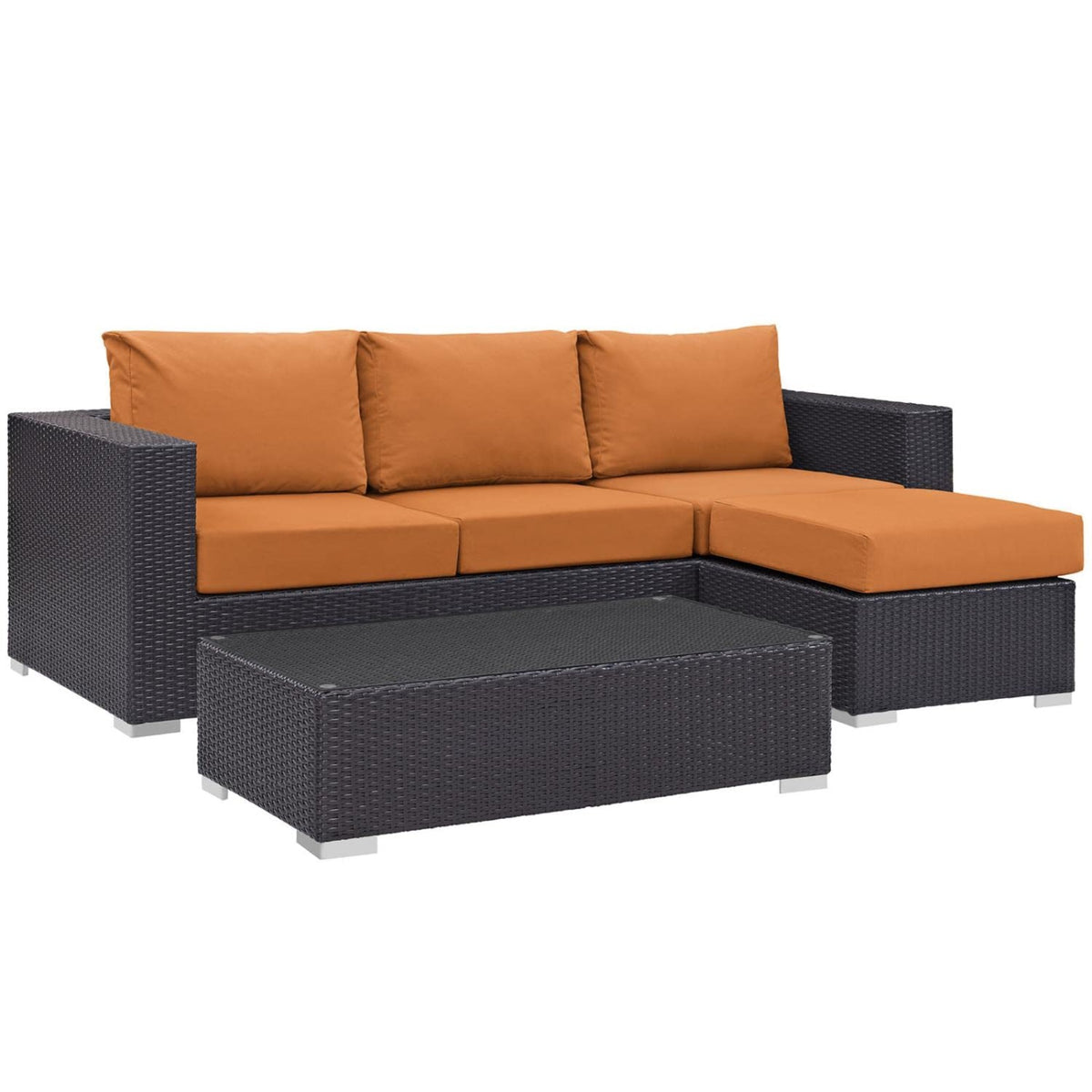 Casafoyer Convene Wicker Rattan 3-Piece Outdoor Patio Furniture Sofa Set In Espresso Orange