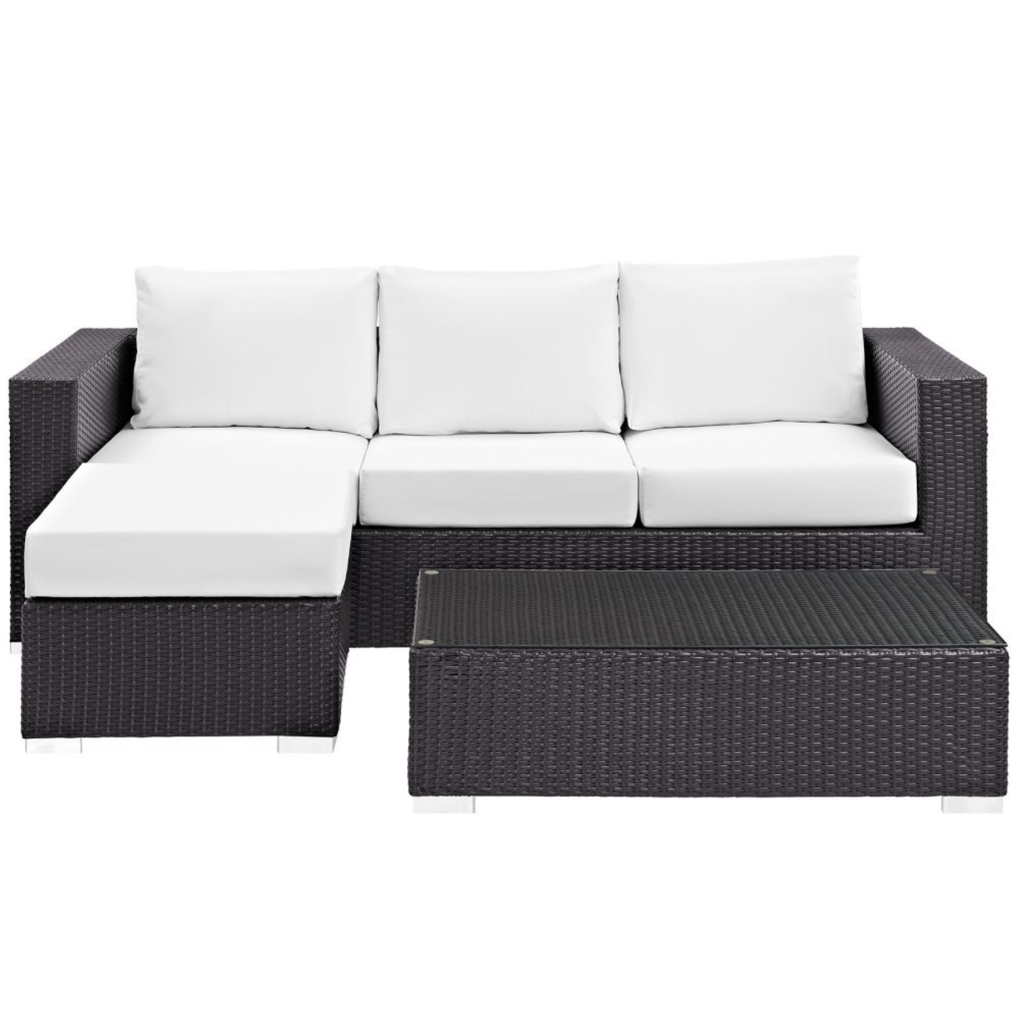 Casafoyer Convene Wicker Rattan 3-Piece Outdoor Patio Furniture Sofa Set In Espresso White