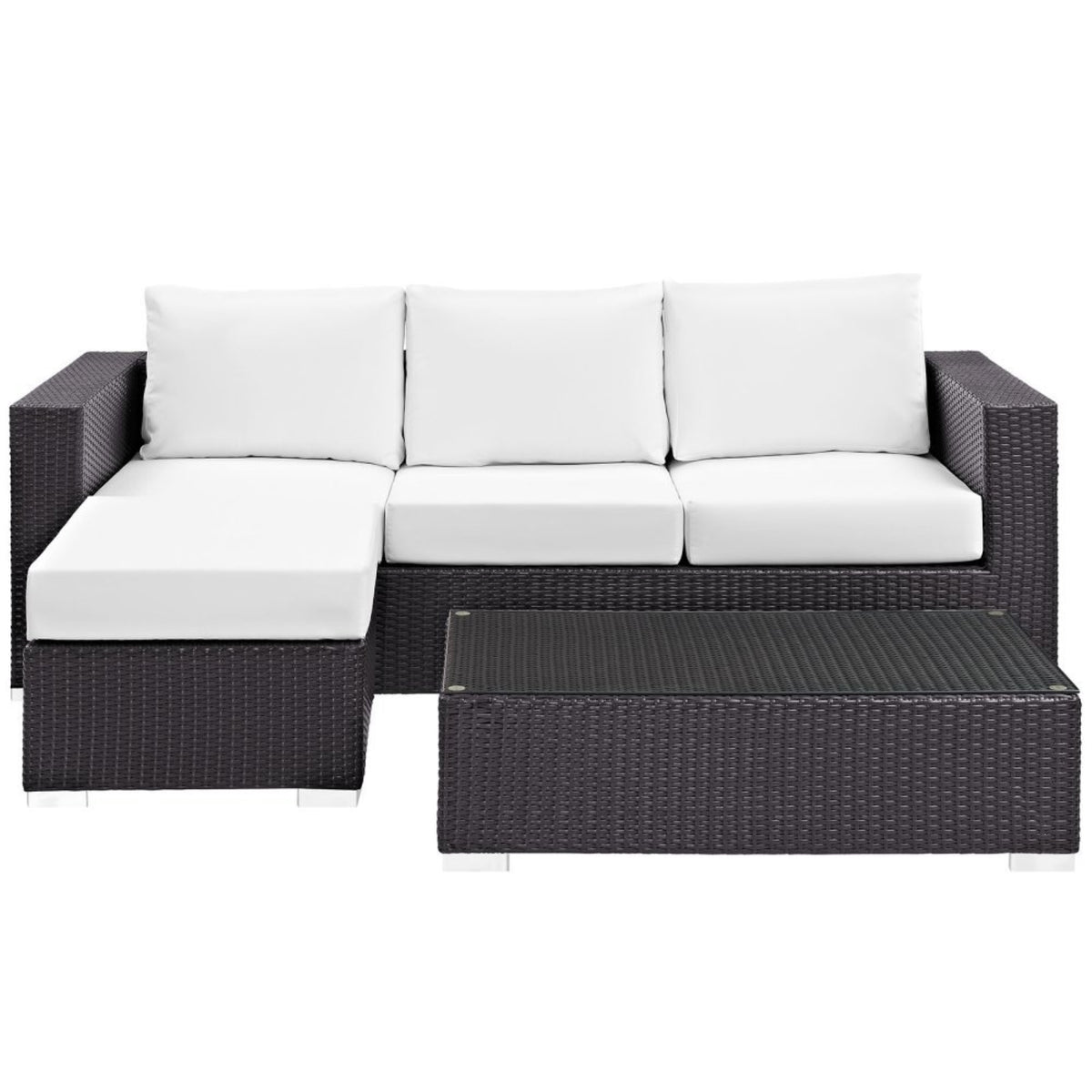 Casafoyer Convene Wicker Rattan 3-Piece Outdoor Patio Furniture Sofa Set In Espresso White