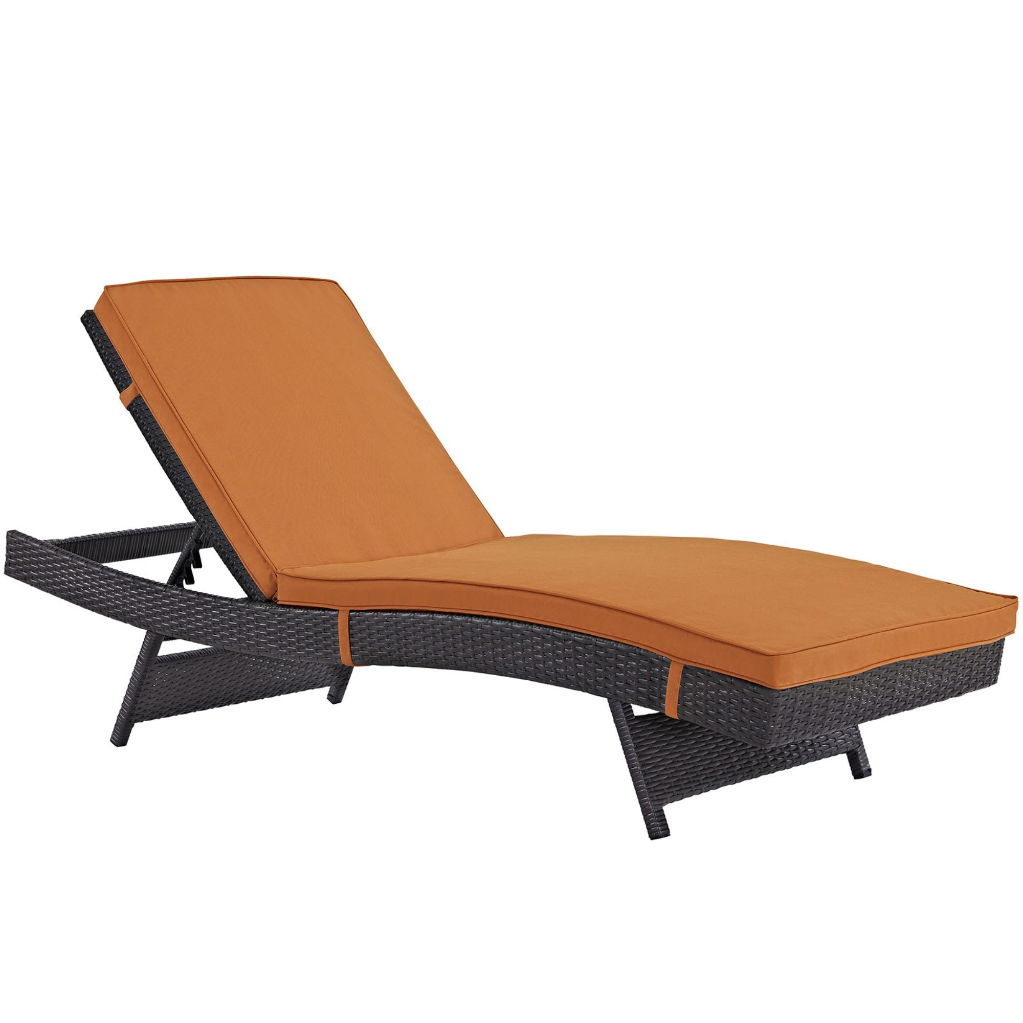 Convene Outdoor Reclining Patio Chaise - Synthetic Rattan, Aluminum Frame, Weather-Resistant Cushions - Espresso Orange