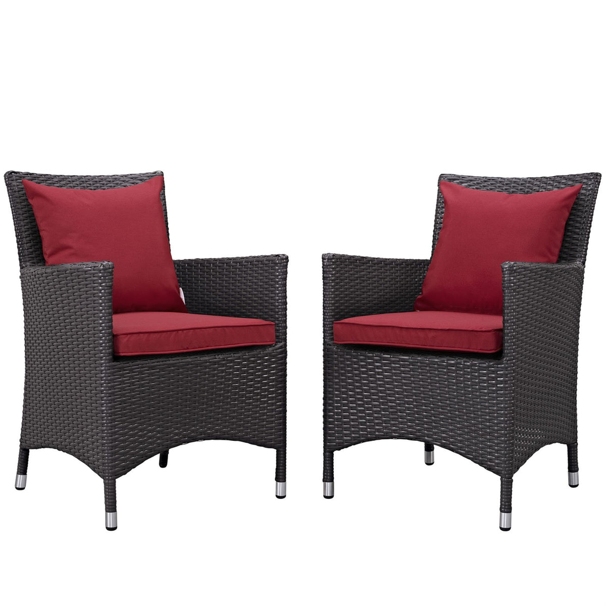 Casafoyer Eei-2188-Exp-Red-Set 2 Piece Set Convene Wicker Rattan Outdoor Patio, Two Dining Armchairs, Red