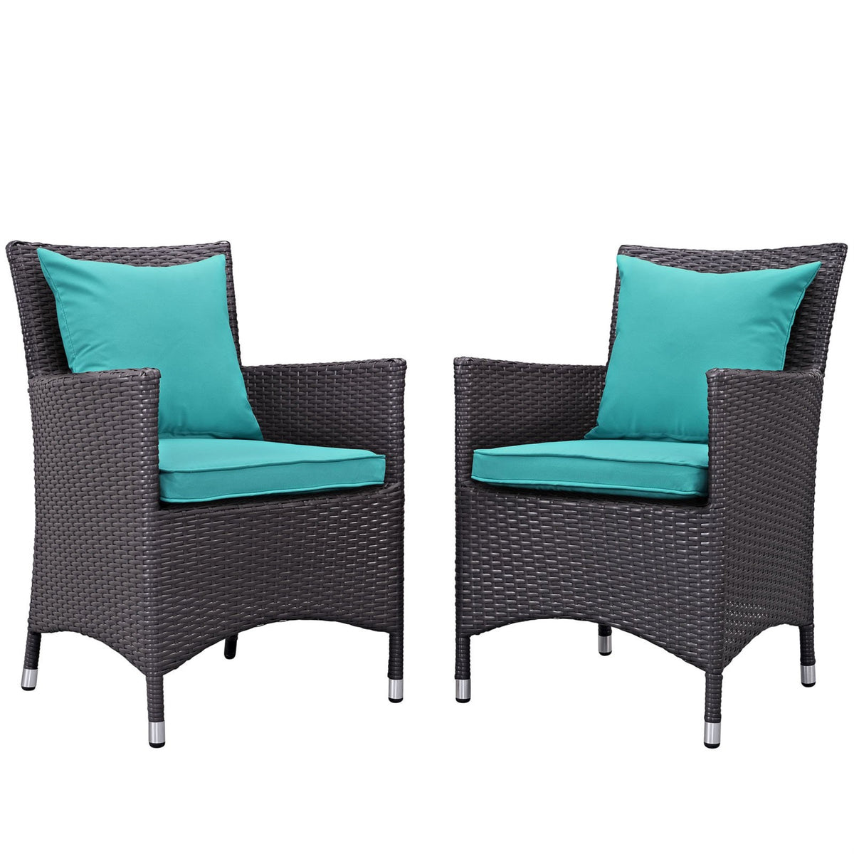 Casafoyer Eei-2188-Exp-Trq-Set 2 Piece Set Convene Wicker Rattan Outdoor Patio, Two Dining Armchairs, Turquoise