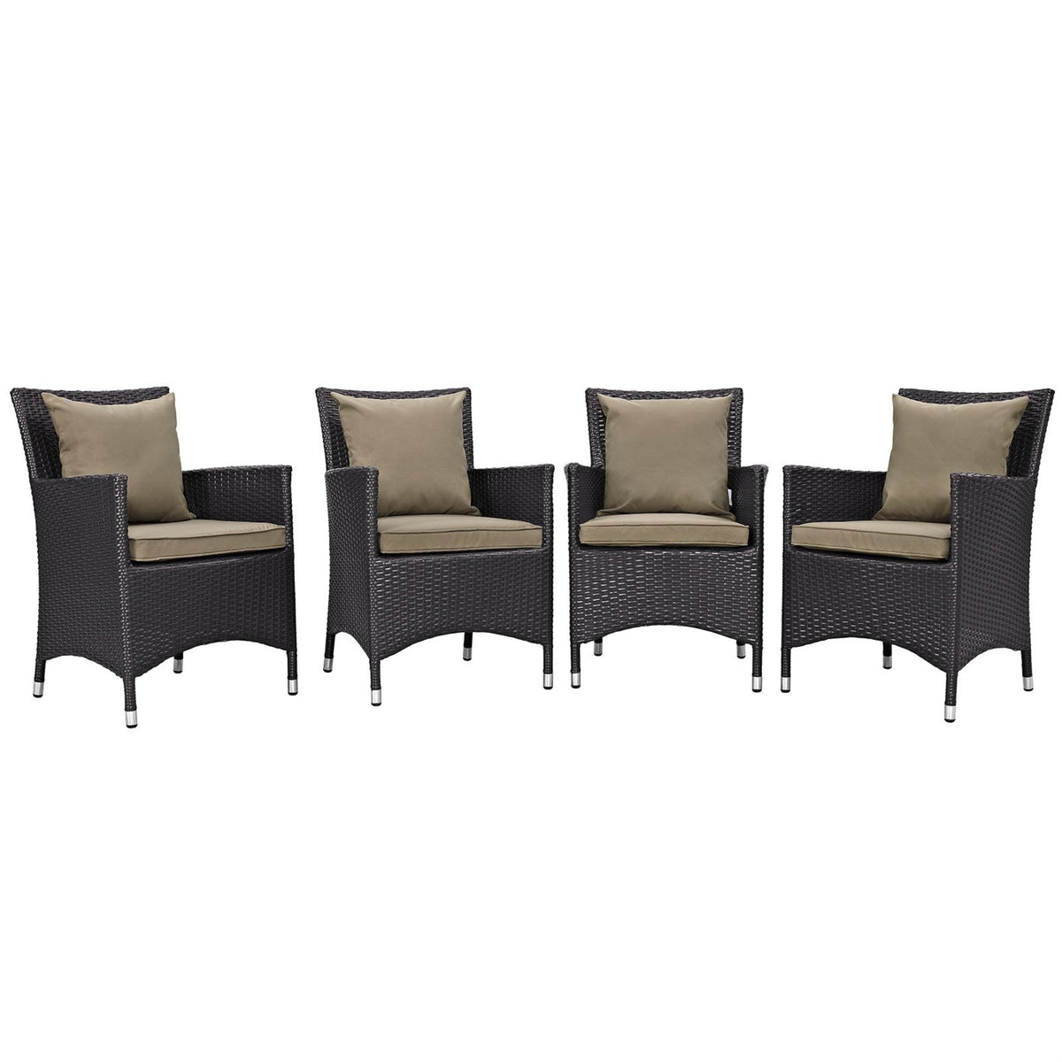 Casafoyer P 4 Piece Set Convene Wicker Rattan Outdoor Patio, Four Dining Armchairs, Mocha