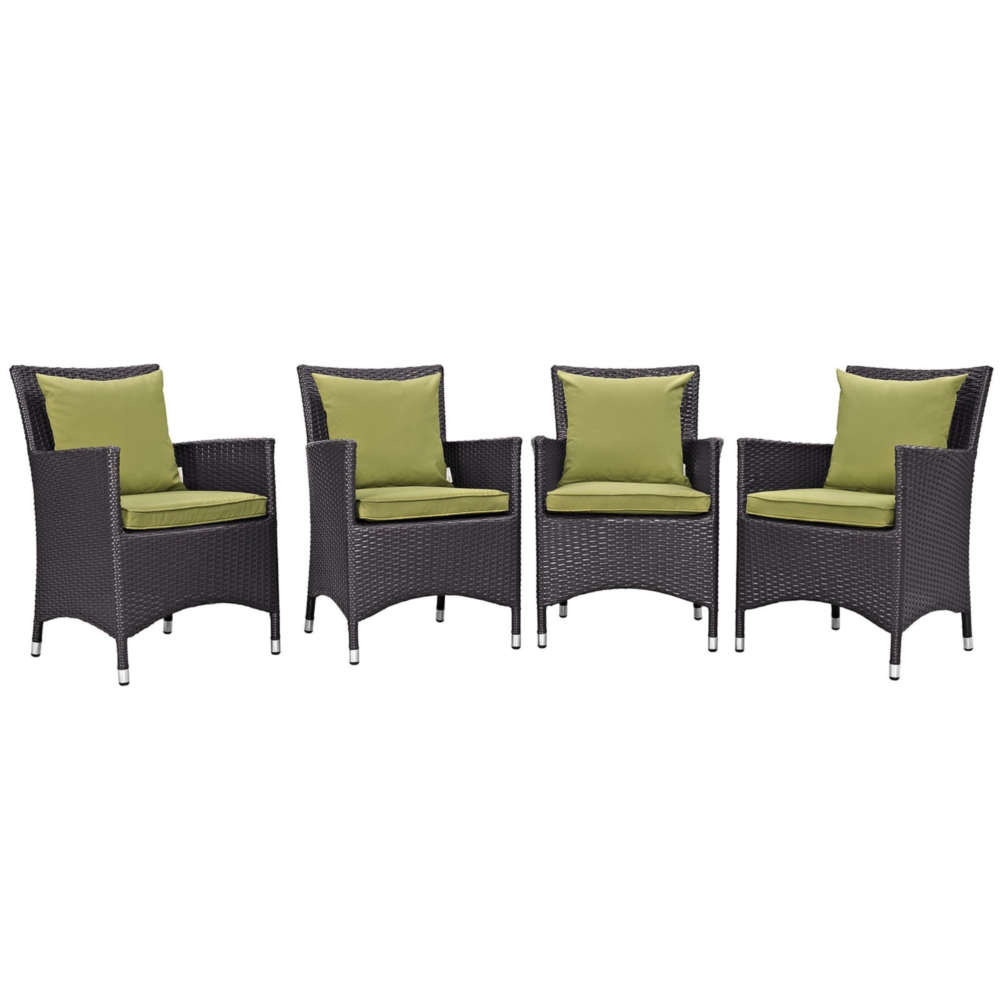 Casafoyer P 4 Piece Set Convene Wicker Rattan Outdoor Patio, Four Dining Armchairs, Peridot
