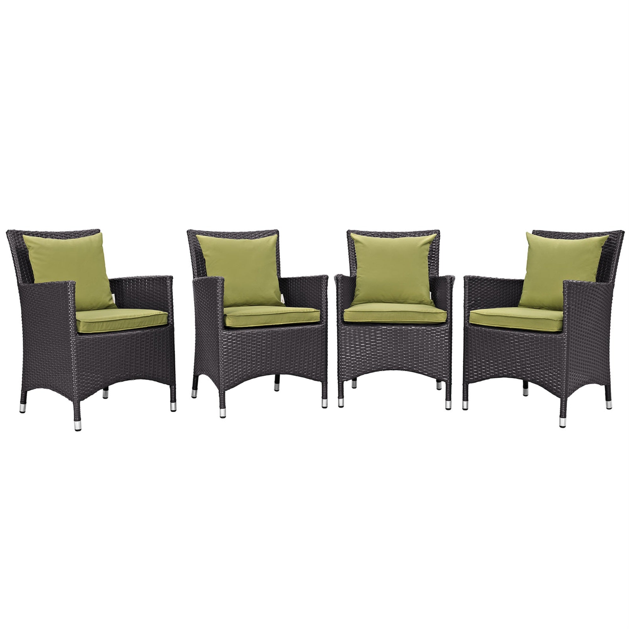 Convene Outdoor Sectional Series - 4 Piece Dining Set With Weather-Resistant Cushions, Synthetic Rattan Weave, And Aluminum Frame