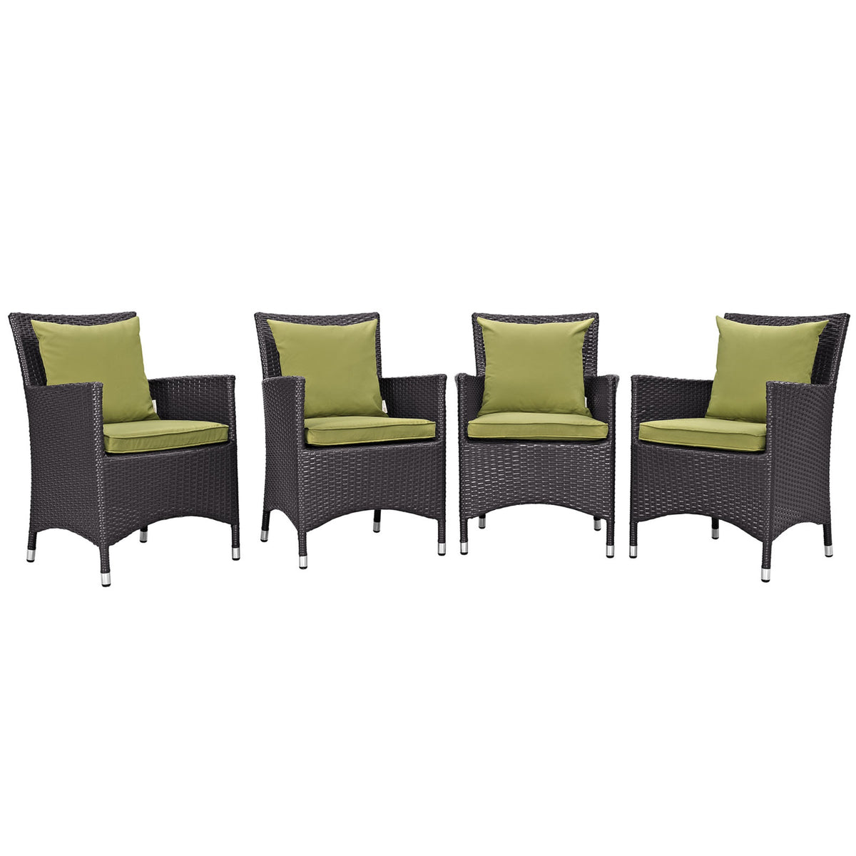 Convene Outdoor Sectional Series - 4 Piece Dining Set With Weather-Resistant Cushions, Synthetic Rattan Weave, And Aluminum Frame