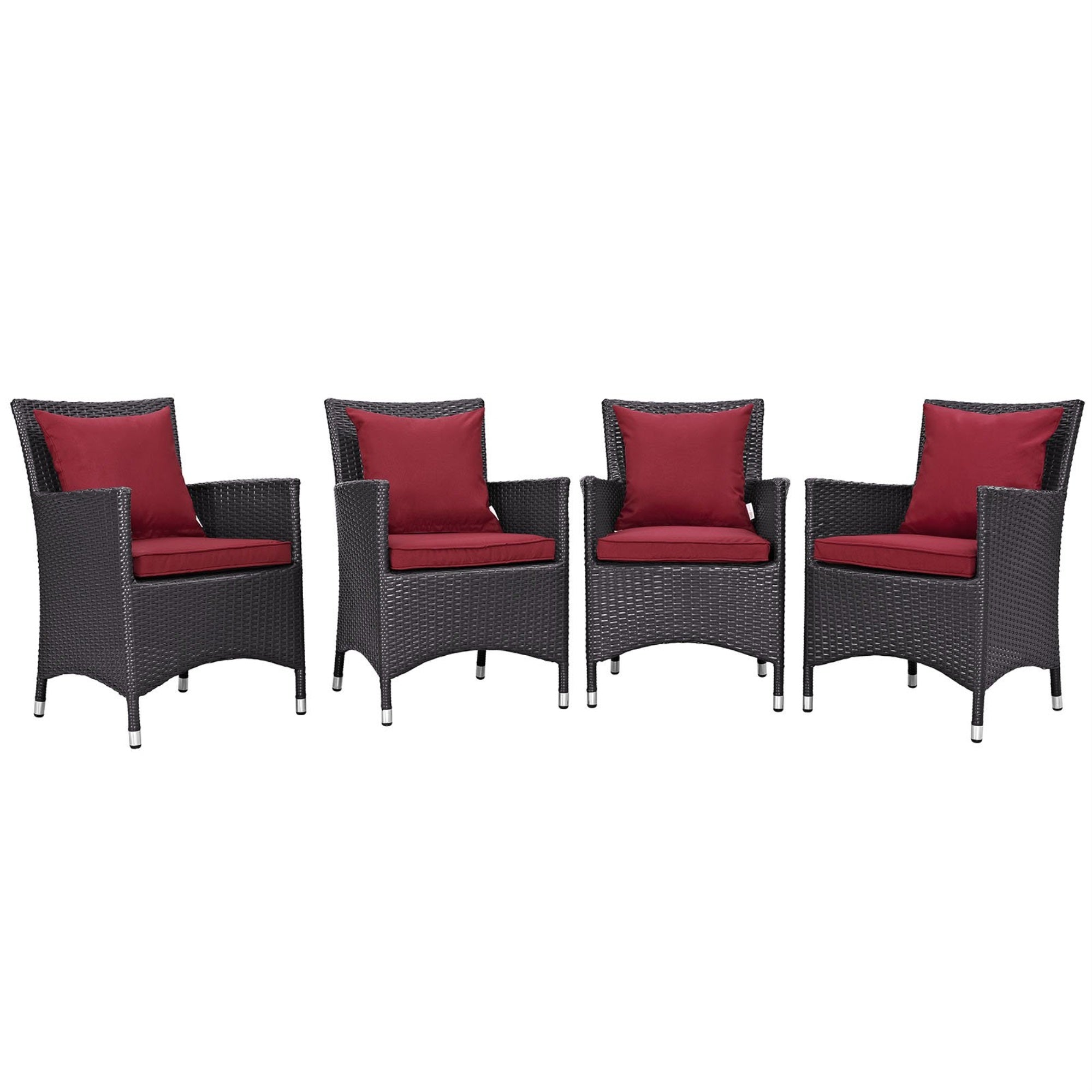Casafoyer P 4 Piece Set Convene Wicker Rattan Outdoor Patio, Four Dining Armchairs, Red