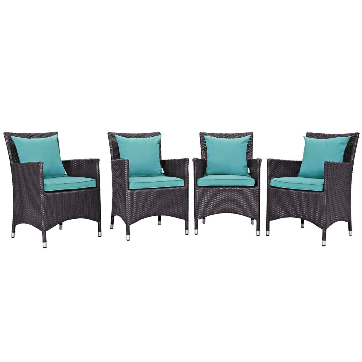 Casafoyer Convene Wicker Rattan Outdoor Patio Dining Armchairs With Cushions In Espresso Turquoise - Set Of 4