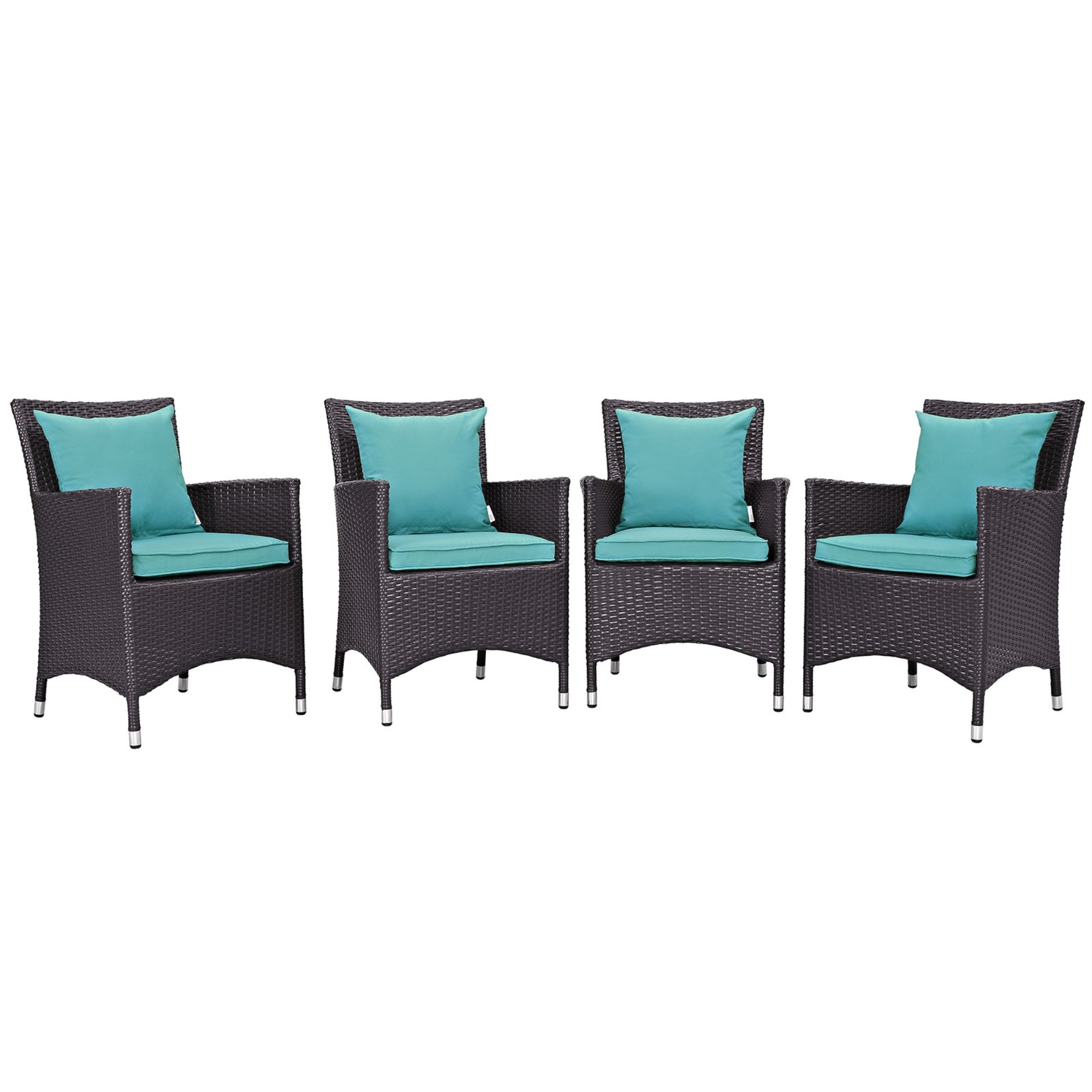 Convene Outdoor Sectional Series - 4 Piece Dining Set With Weather-Resistant Cushions. Durable Rattan Weave & Aluminum Frame. Perfect For Outdoor Dining.