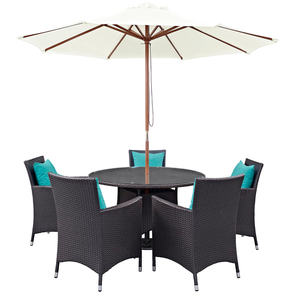 Convene 7 Piece Outdoor Patio Dining Set - Espresso Turquoise