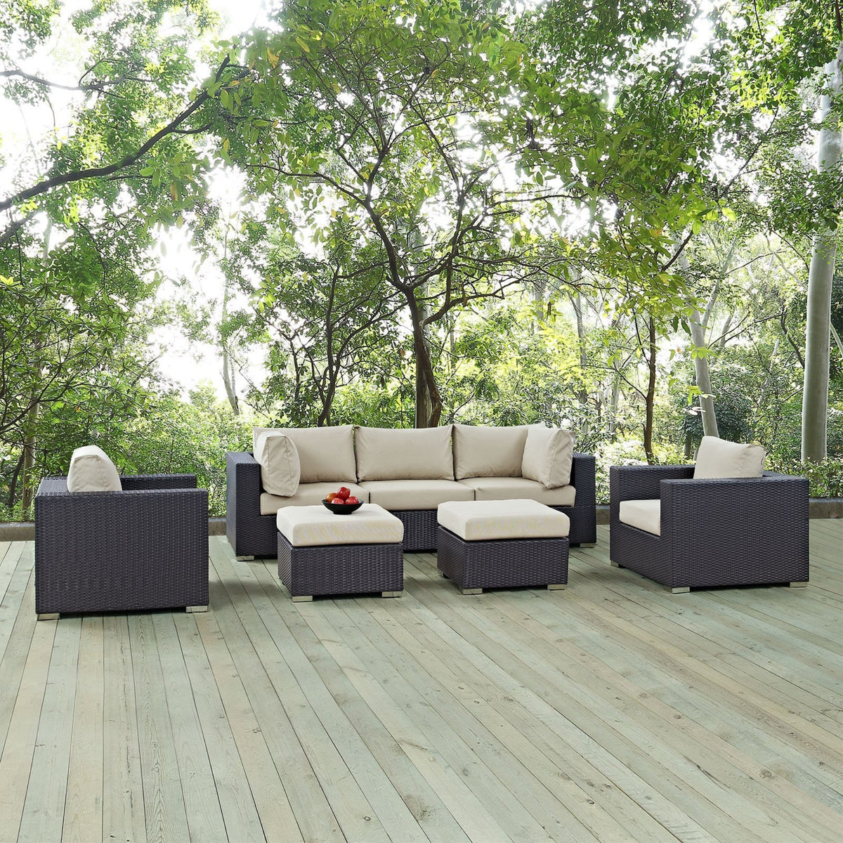 Casafoyer Convene Collection 7-Piece Outdoor Patio Sectional Set In Espresso Beige