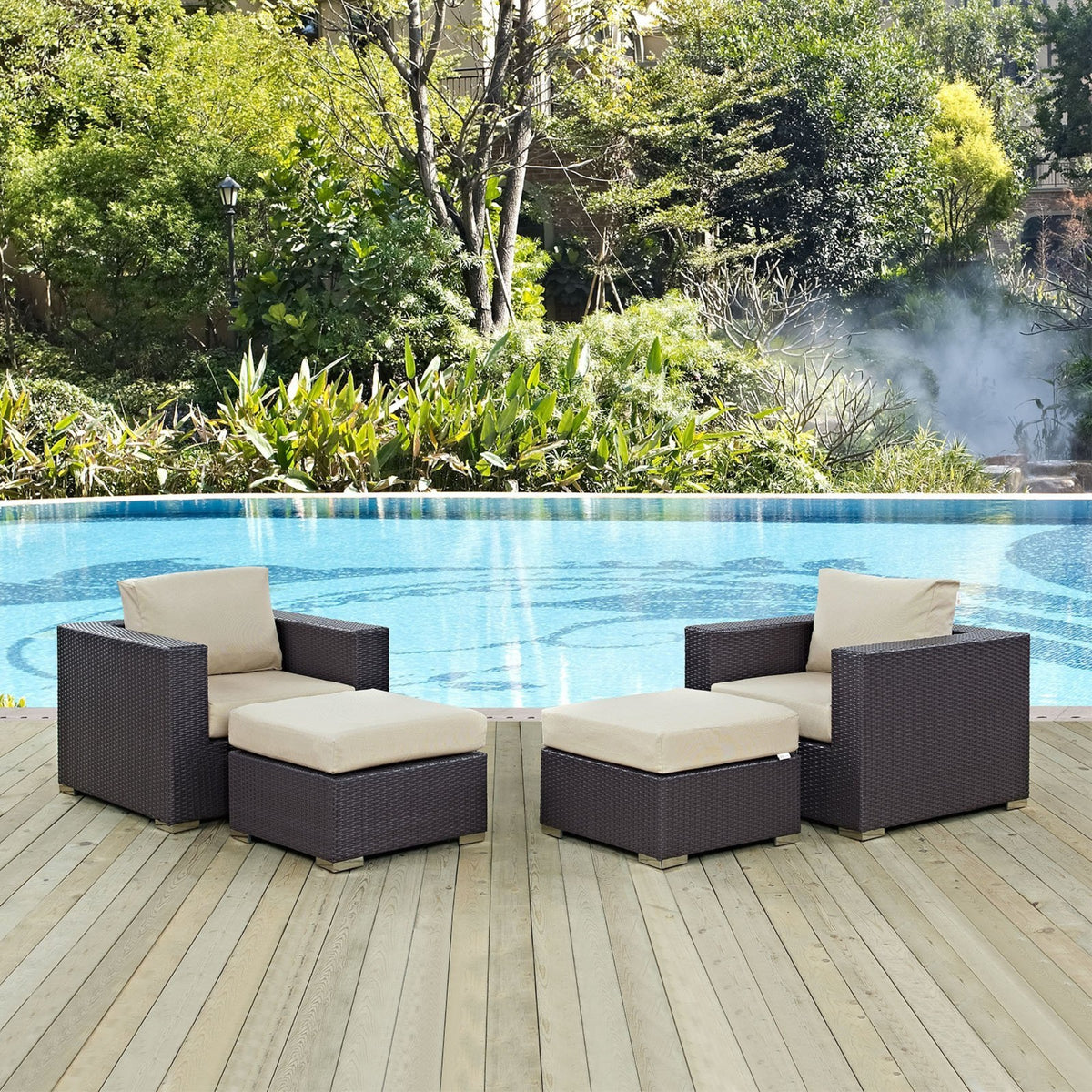 Casafoyer Convene Wicker Rattan 4-Piece Outdoor Patio Furniture Set In Espresso Beige