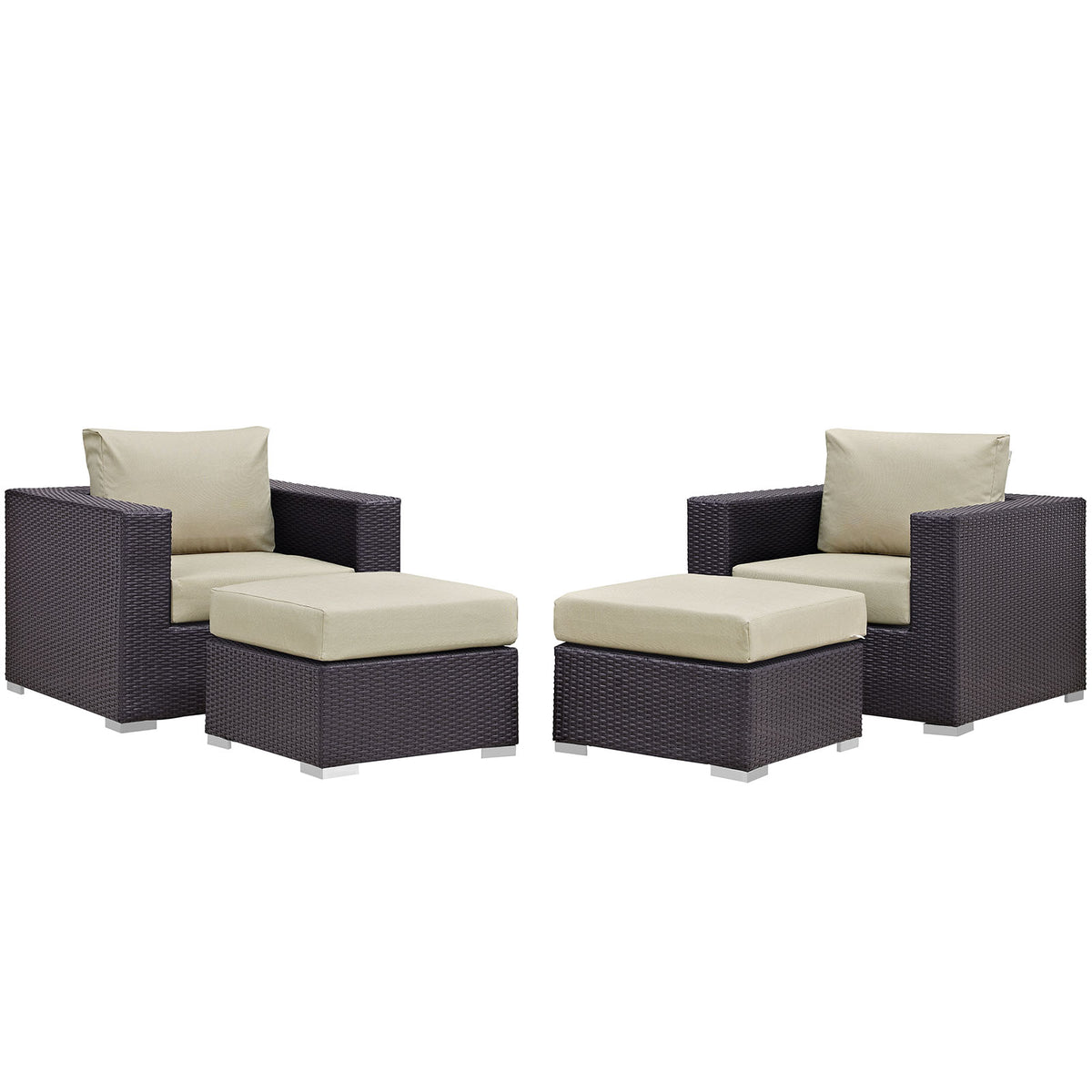 Convene 4 Piece Outdoor Patio Sectional Set - Espresso Beige