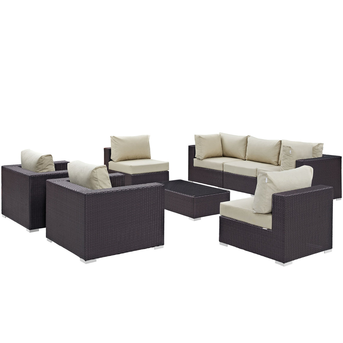 Convene Outdoor Sectional Set - Durable Rattan Weave, All-Weather Cushions, Versatile Furniture For Patio, Backyard, Poolside. Includes Coffee Table, Armless Sections, Armchair Sections, Corner Sections.