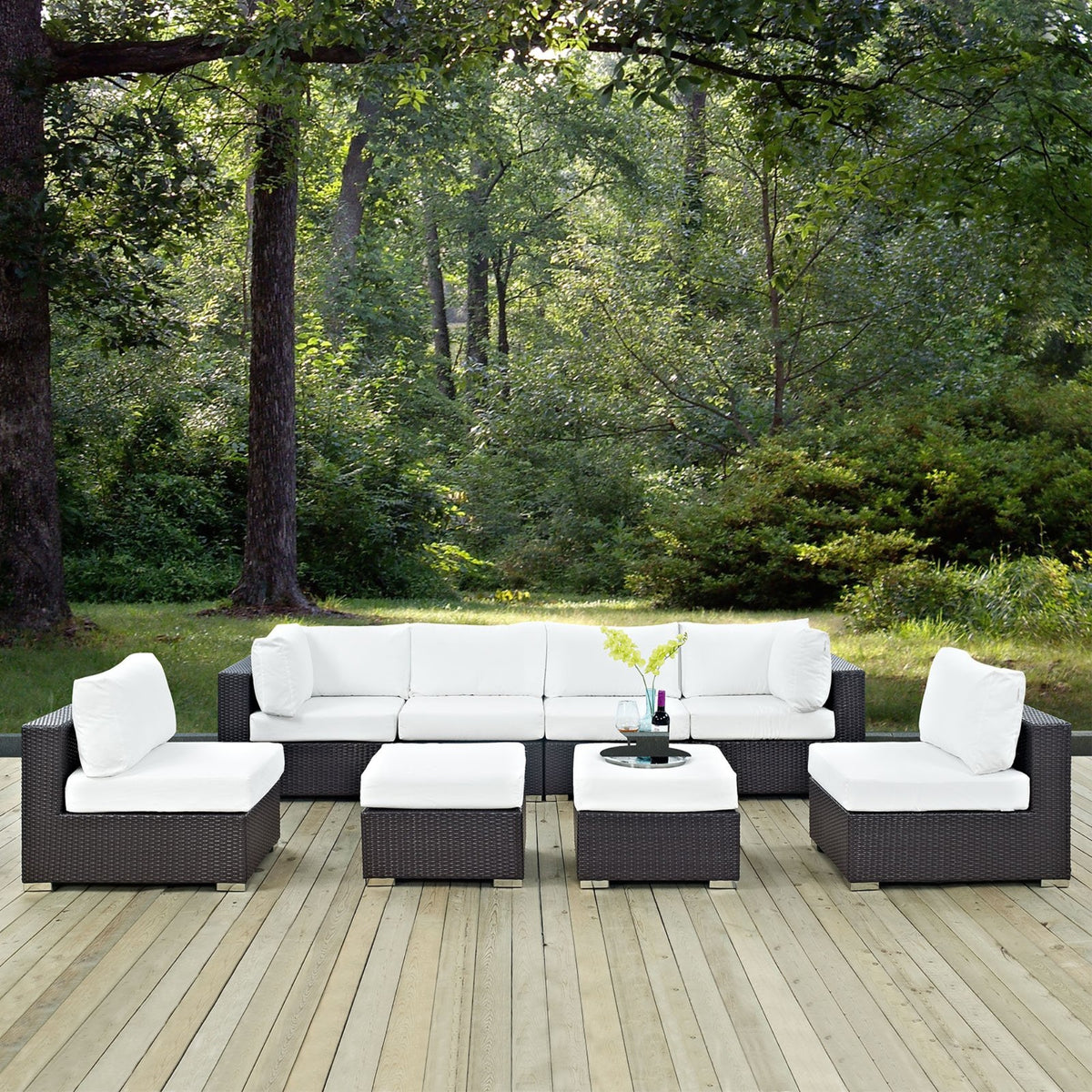 Casafoyer Eei-2204-Exp-Whi-Set Convene 8 Piece Patio Sectional Set Outdoor Furniture, Espresso White