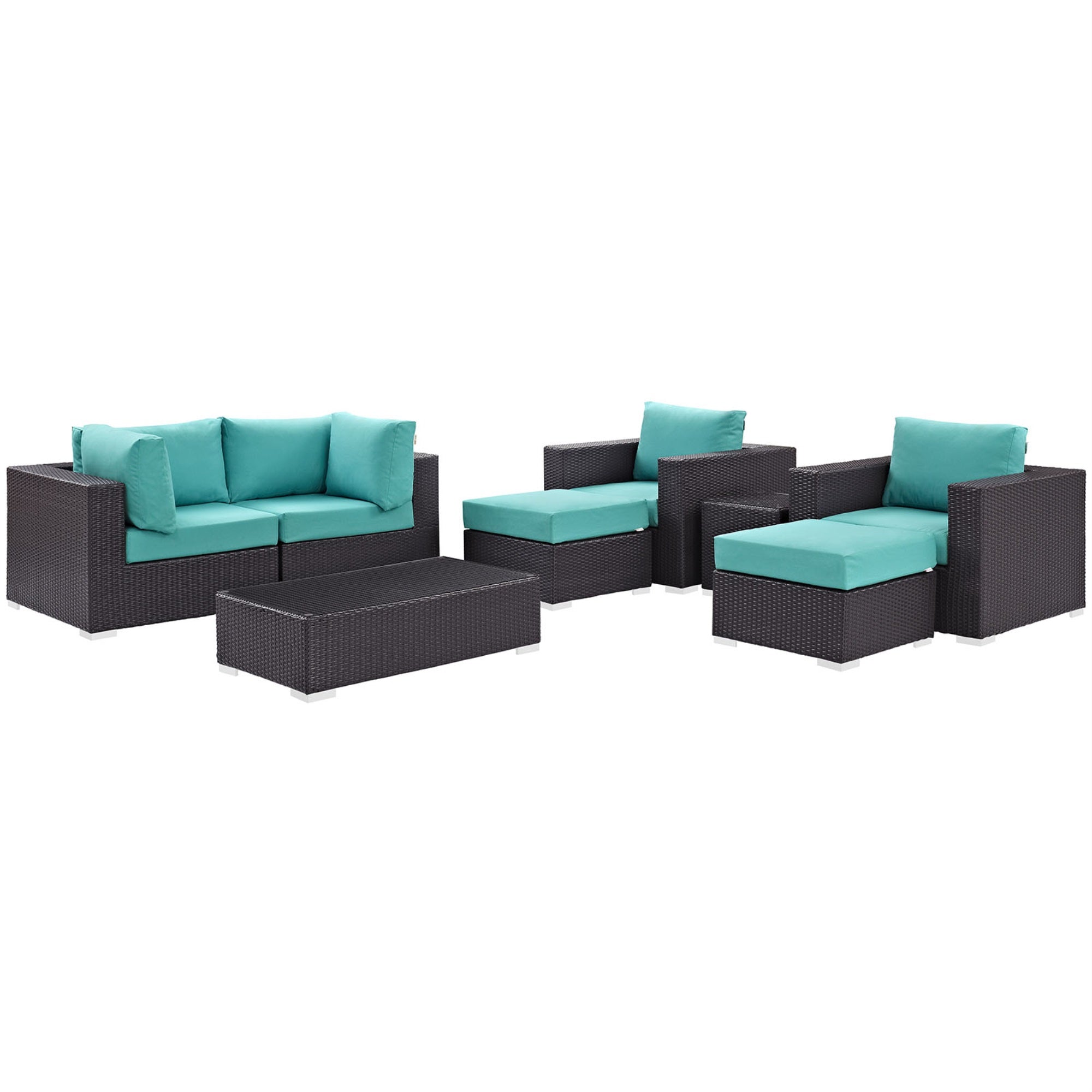Convene Outdoor Sectional Set - Durable Rattan Weave, Weather-Resistant Cushions, Versatile Furniture For Patio, Backyard, Poolside. Includes Coffee Table, Side Table, Armchair Sections, Corner Sections, Ottomans.