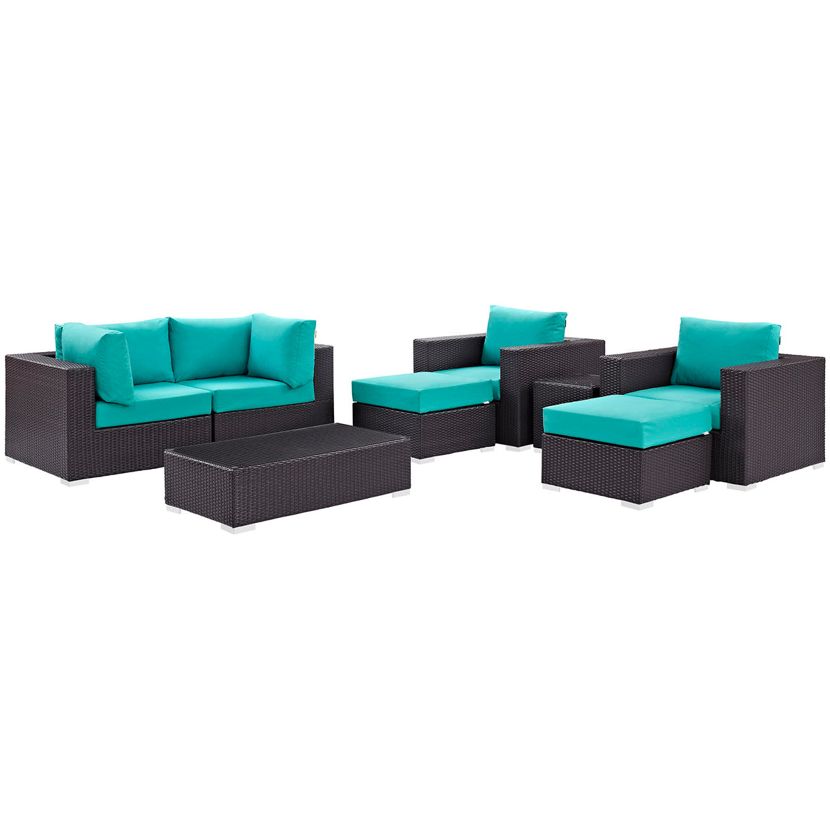 Convene 8 Piece Outdoor Patio Sectional Set - Espresso Turquoise